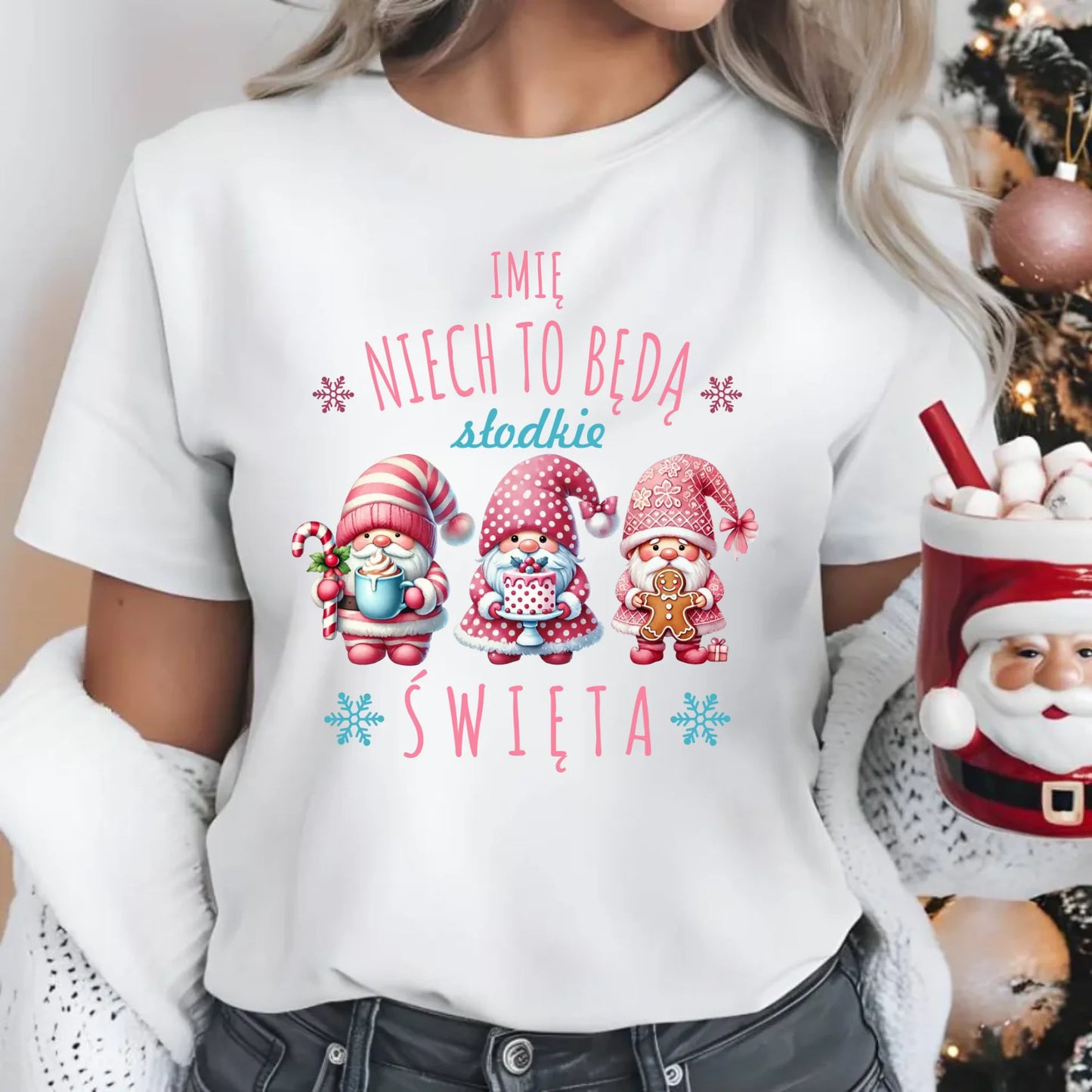 Koszulka damska świąteczna - Skrzaty Słodkie Święta - personalizowana BN57 - StoryCups.pl