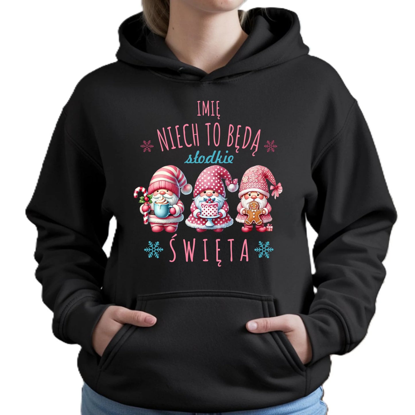 Bluza damska z kapturem świąteczna - Skrzaty Słodkie Święta - personalizowana BN57 - StoryCups.pl