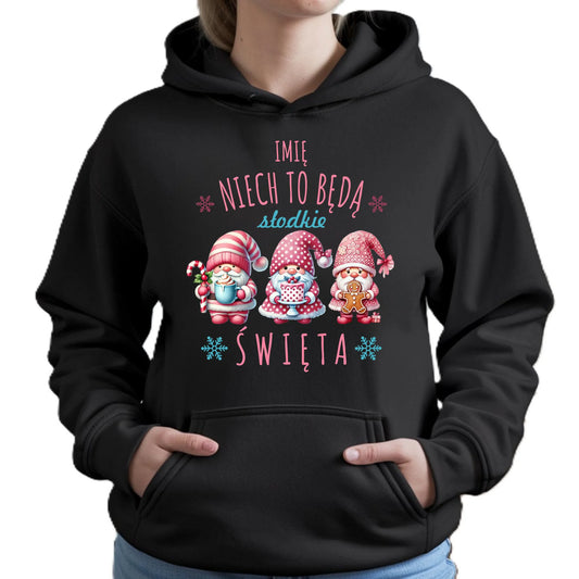 Bluza damska z kapturem świąteczna - Skrzaty Słodkie Święta - personalizowana BN57 - StoryCups.pl