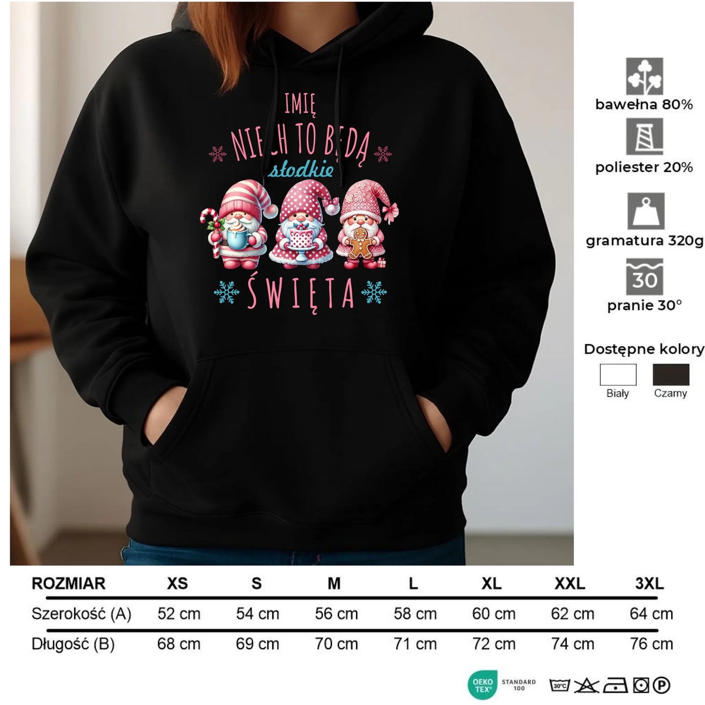 Bluza damska z kapturem świąteczna - Skrzaty Słodkie Święta - personalizowana BN57 - StoryCups.pl