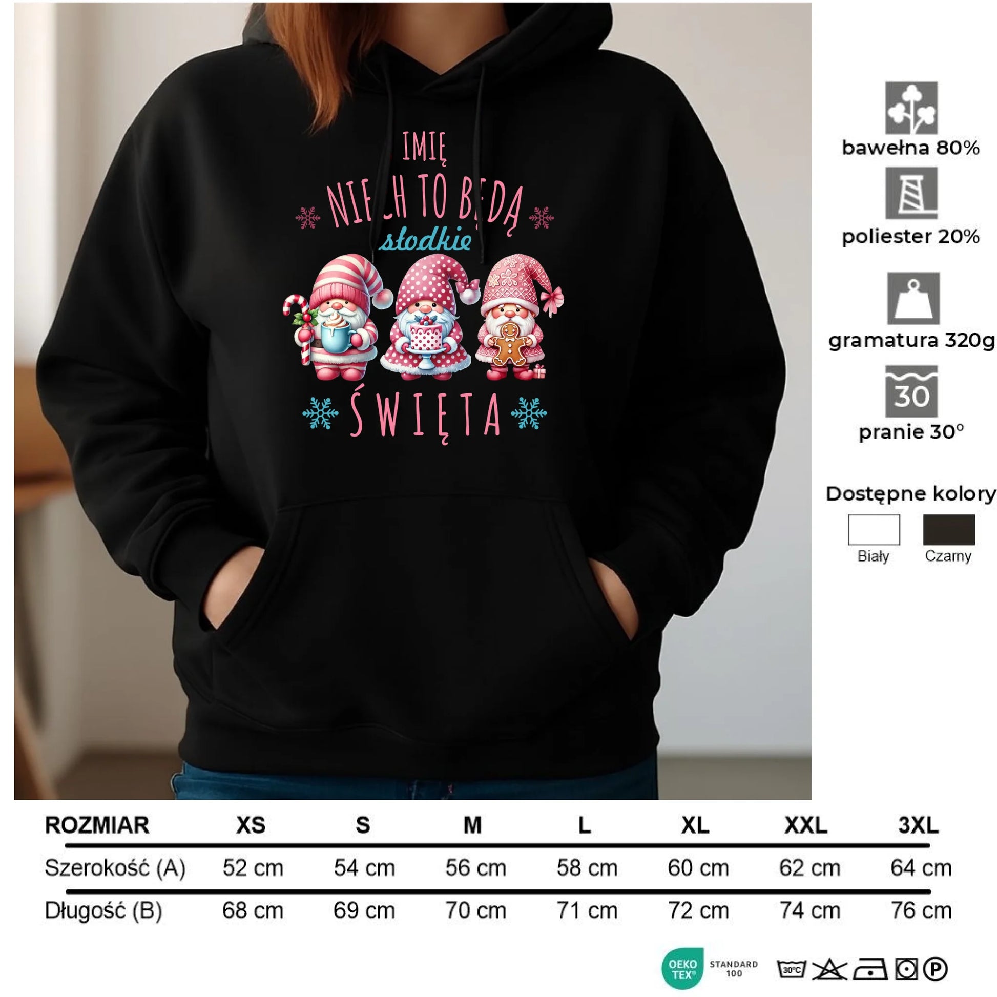 Bluza damska z kapturem świąteczna - Skrzaty Słodkie Święta - personalizowana BN57 - StoryCups.pl