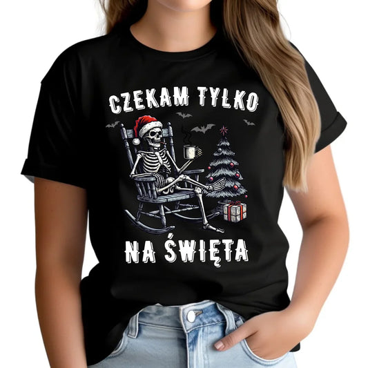 Koszulka damska świąteczna - Czekam tylko na święta BN56 - StoryCups.pl