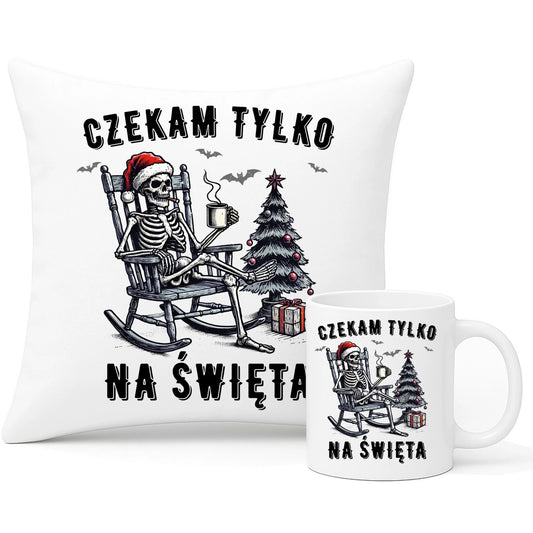 Zestaw poduszka i kubek świąteczny - Czekam tylko na święta BN56 - StoryCups.pl