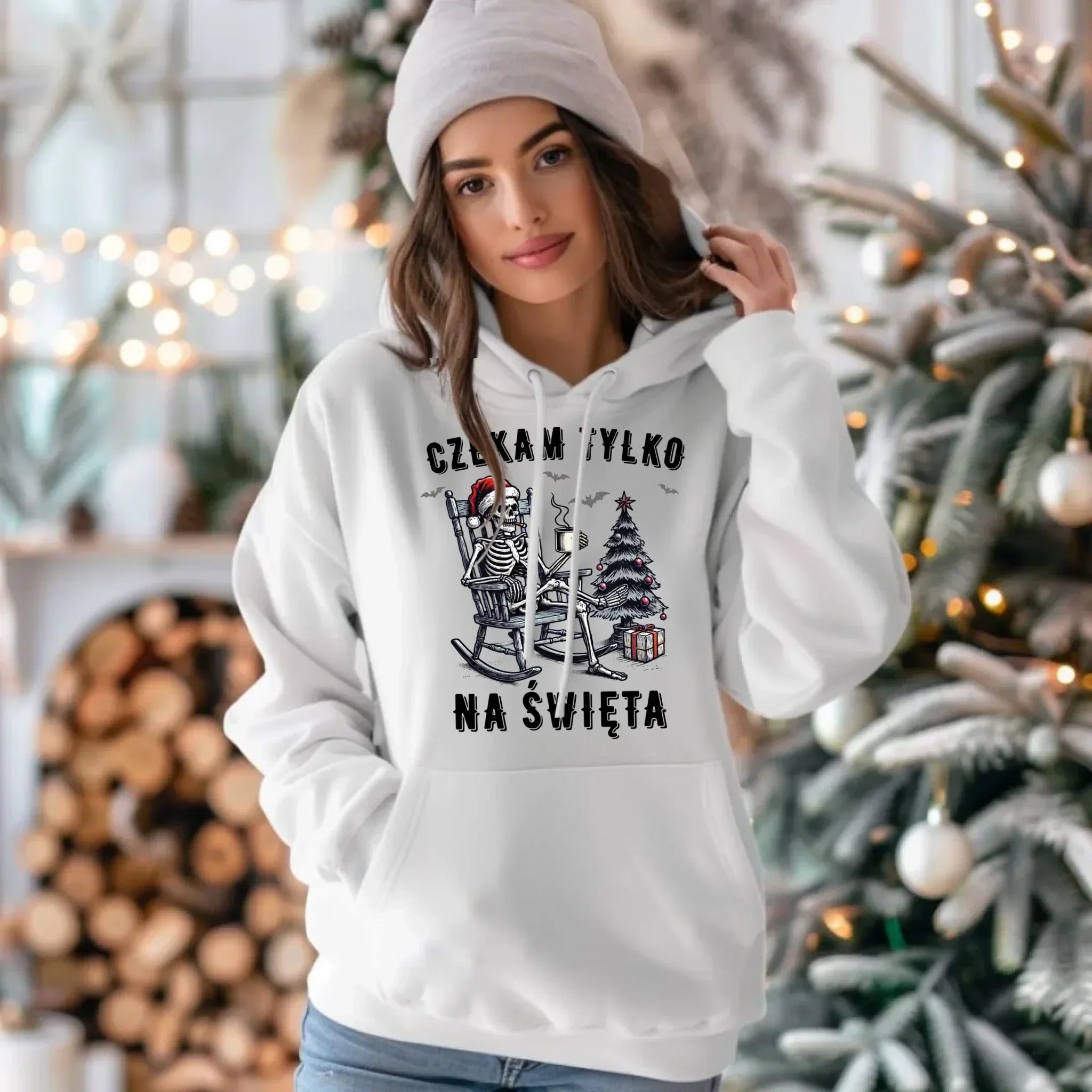 Bluza damska z kapturem świąteczna - Czekam tylko na święta BN56 - StoryCups.pl