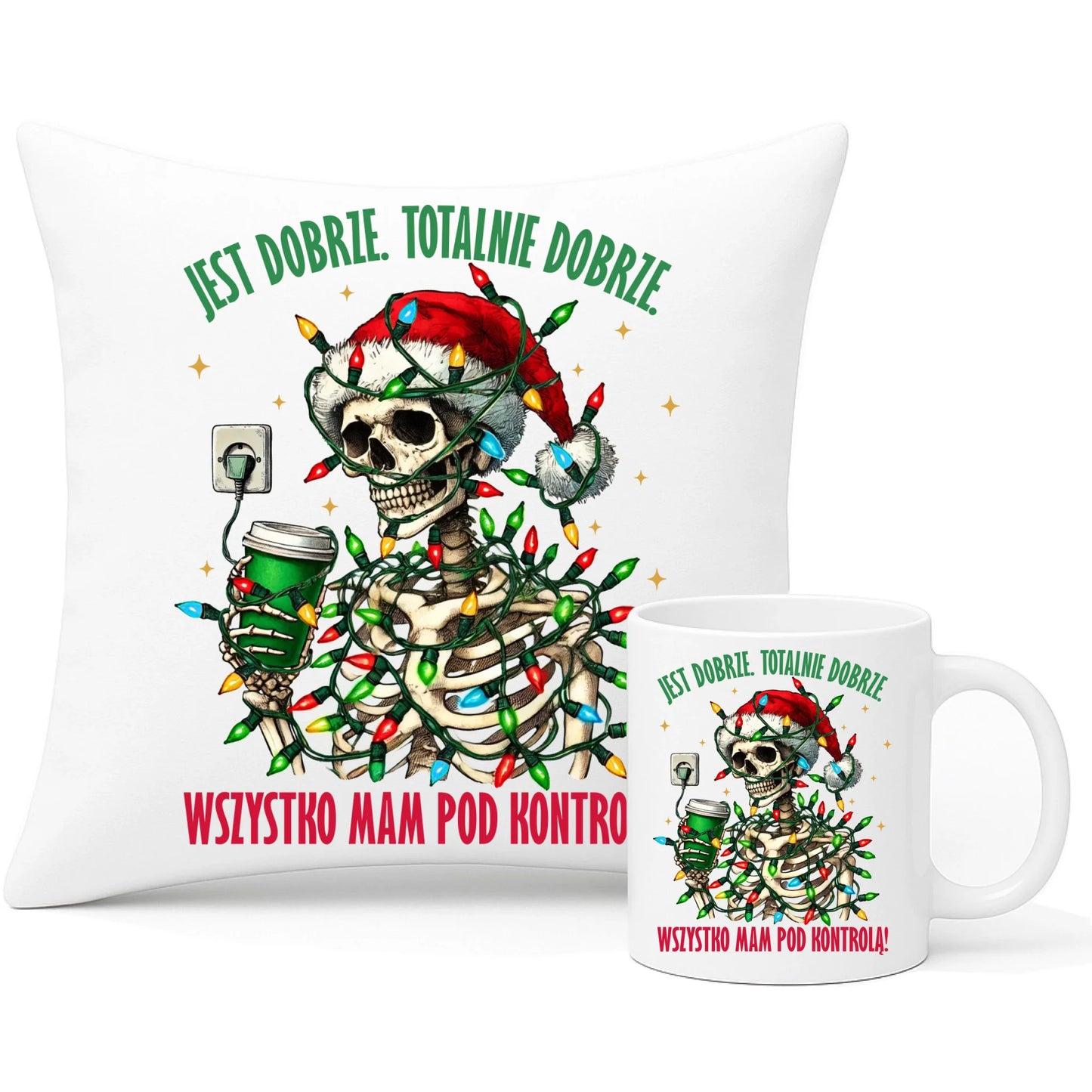 Zestaw poduszka i kubek świąteczny - Jest dobrze Wszystko mam pod kontrolą BN55 - StoryCups.pl
