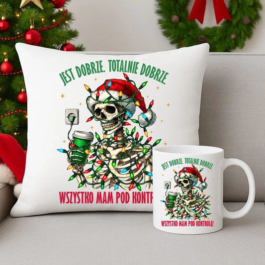 Zestaw poduszka i kubek świąteczny - Jest dobrze Wszystko mam pod kontrolą BN55 - StoryCups.pl