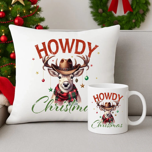 Zestaw poduszka i kubek świąteczny - Howdy Christmas BN54 - StoryCups.pl