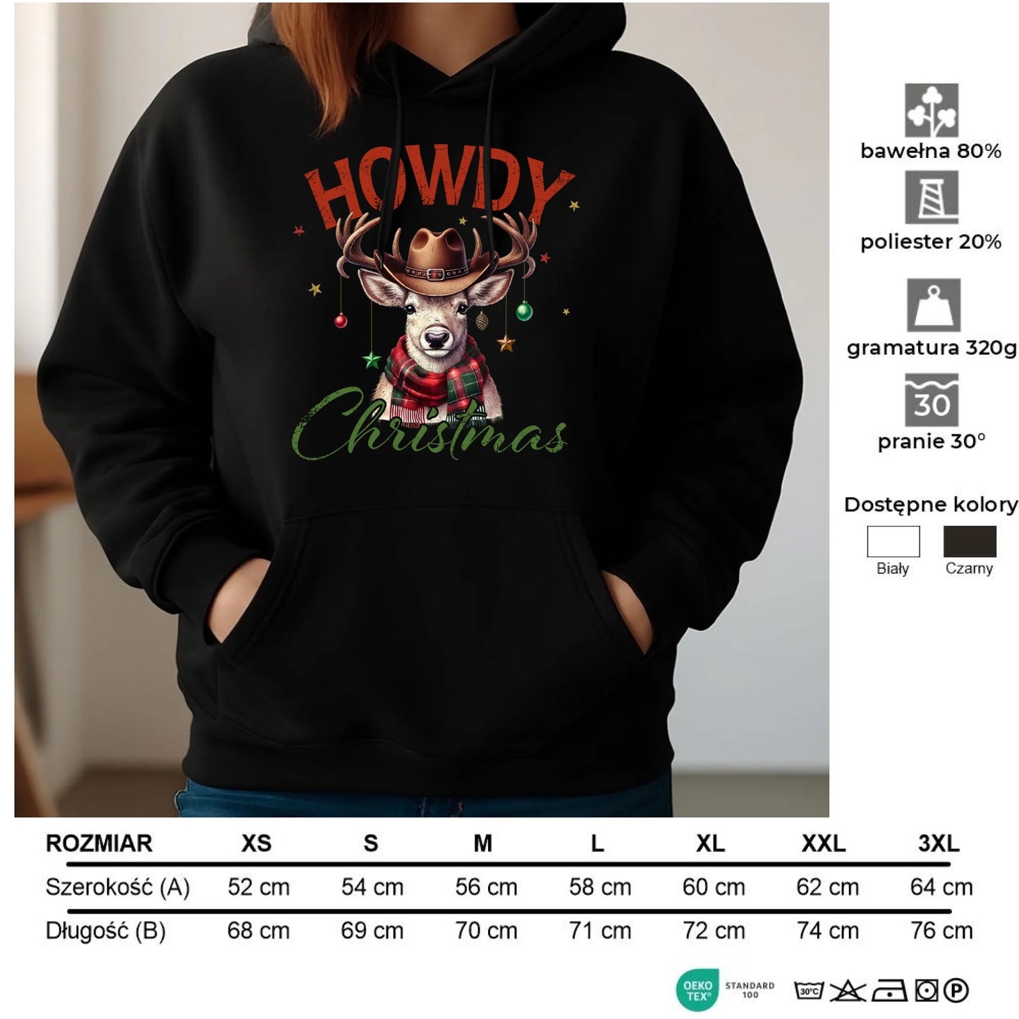 Bluza damska z kapturem świąteczna - Howdy Christmas BN54 - StoryCups.pl