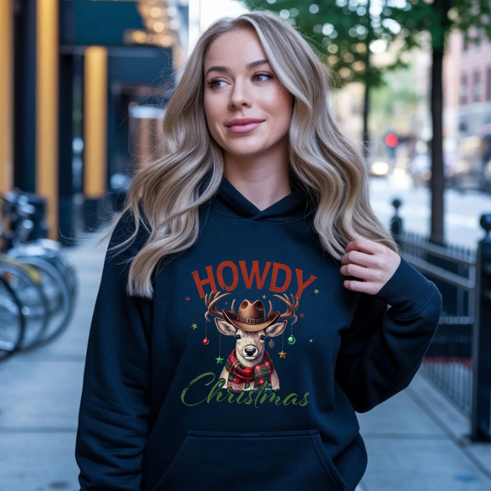 Bluza damska z kapturem świąteczna - Howdy Christmas BN54 - StoryCups.pl