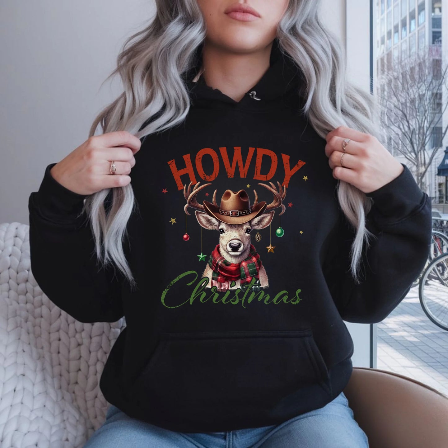 Bluza damska z kapturem świąteczna - Howdy Christmas BN54 - StoryCups.pl