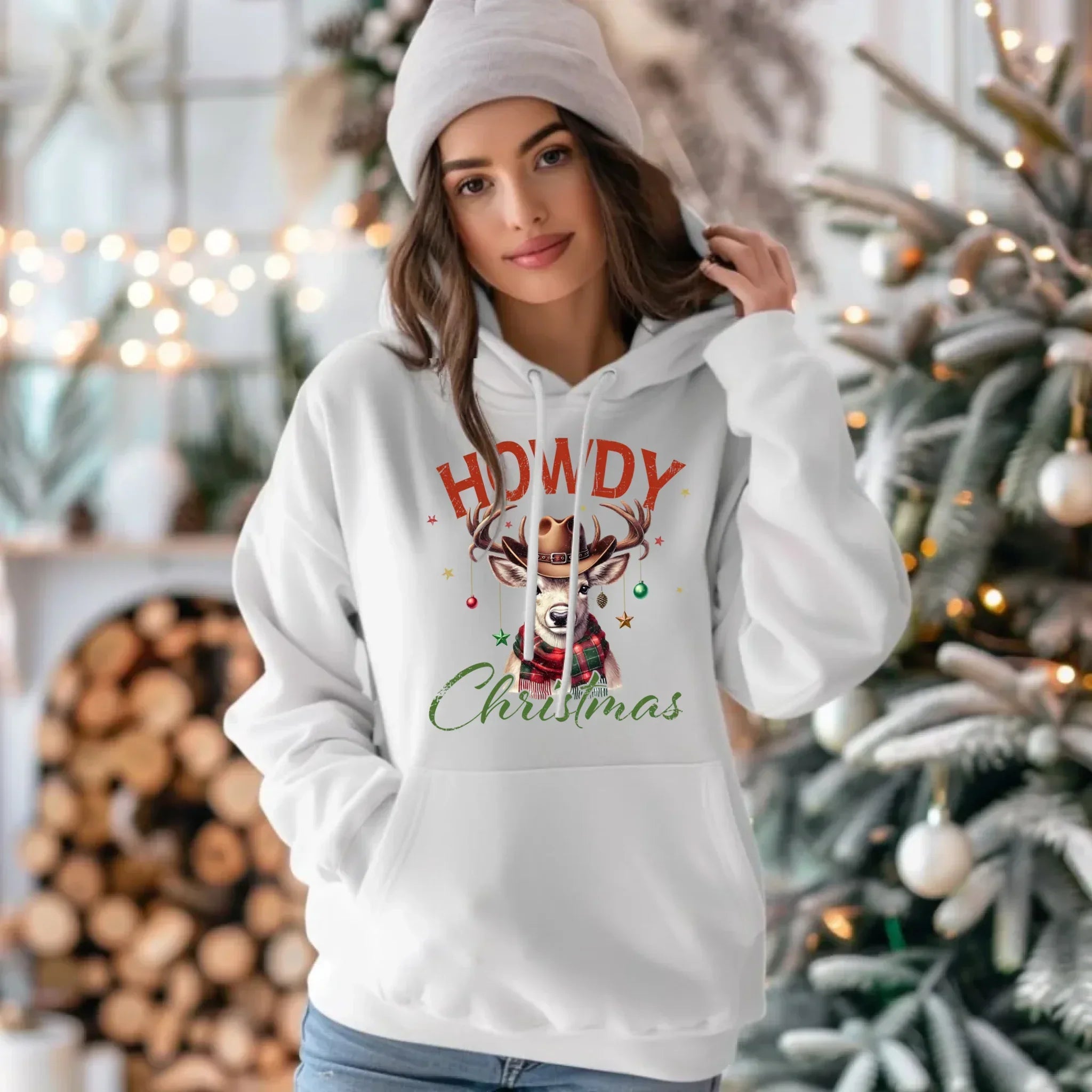 Bluza damska z kapturem świąteczna - Howdy Christmas BN54 - StoryCups.pl