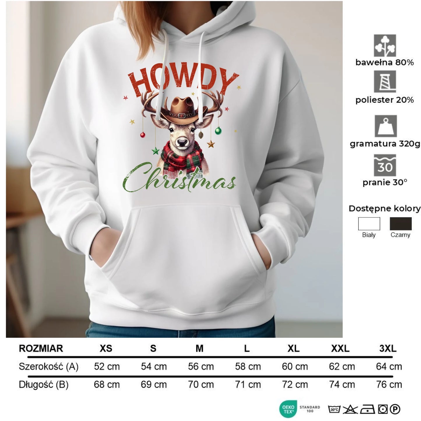 Bluza damska z kapturem świąteczna - Howdy Christmas BN54 - StoryCups.pl