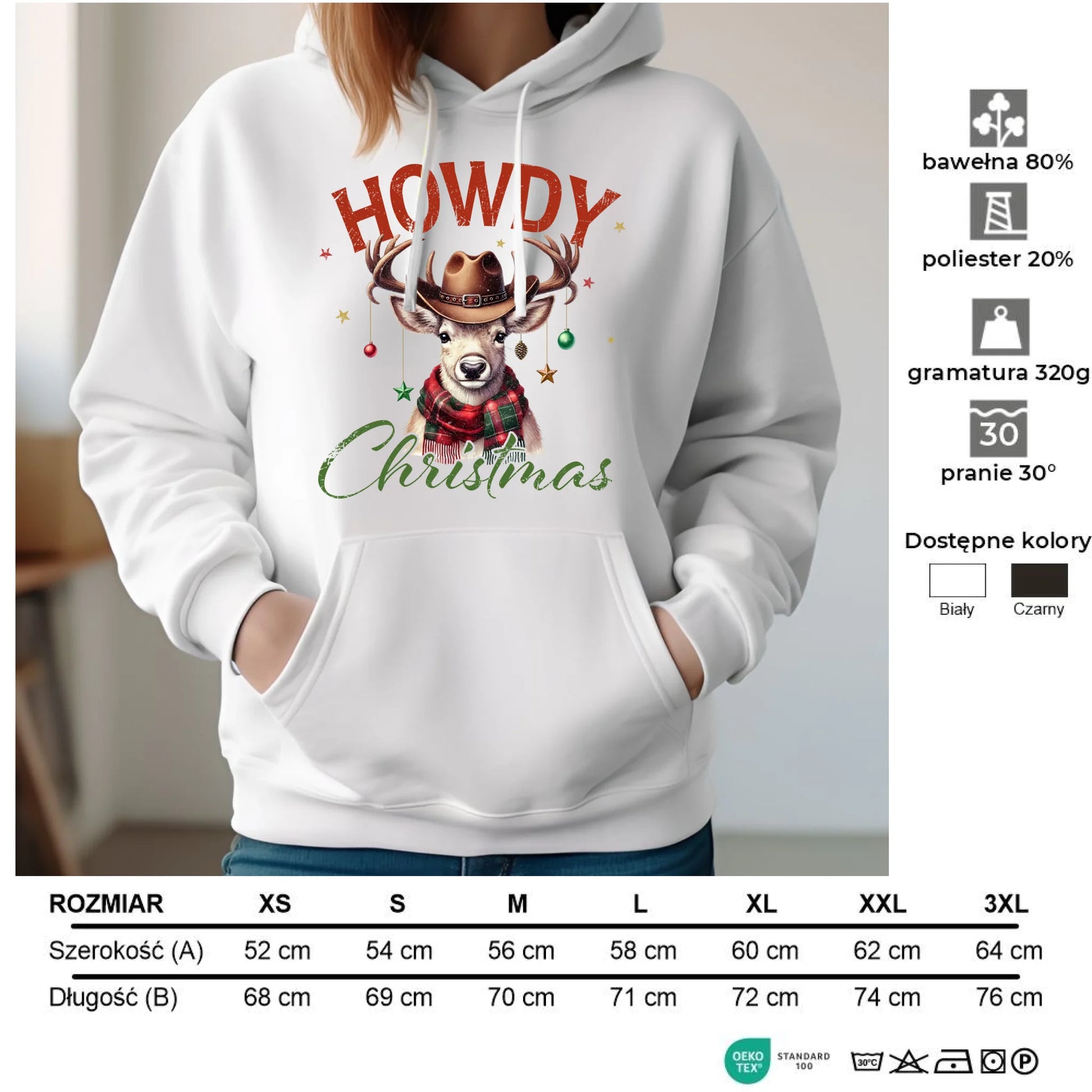 Bluza damska z kapturem świąteczna - Howdy Christmas BN54 - StoryCups.pl