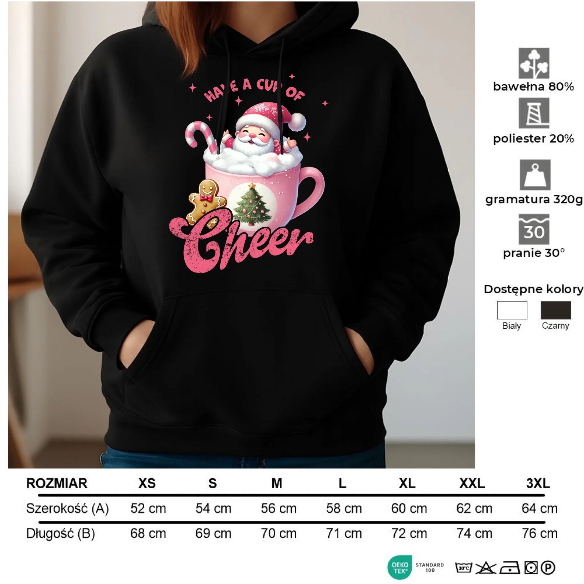 Bluza damska z kapturem świąteczna - Have a cup of cheer BN53 - StoryCups.pl