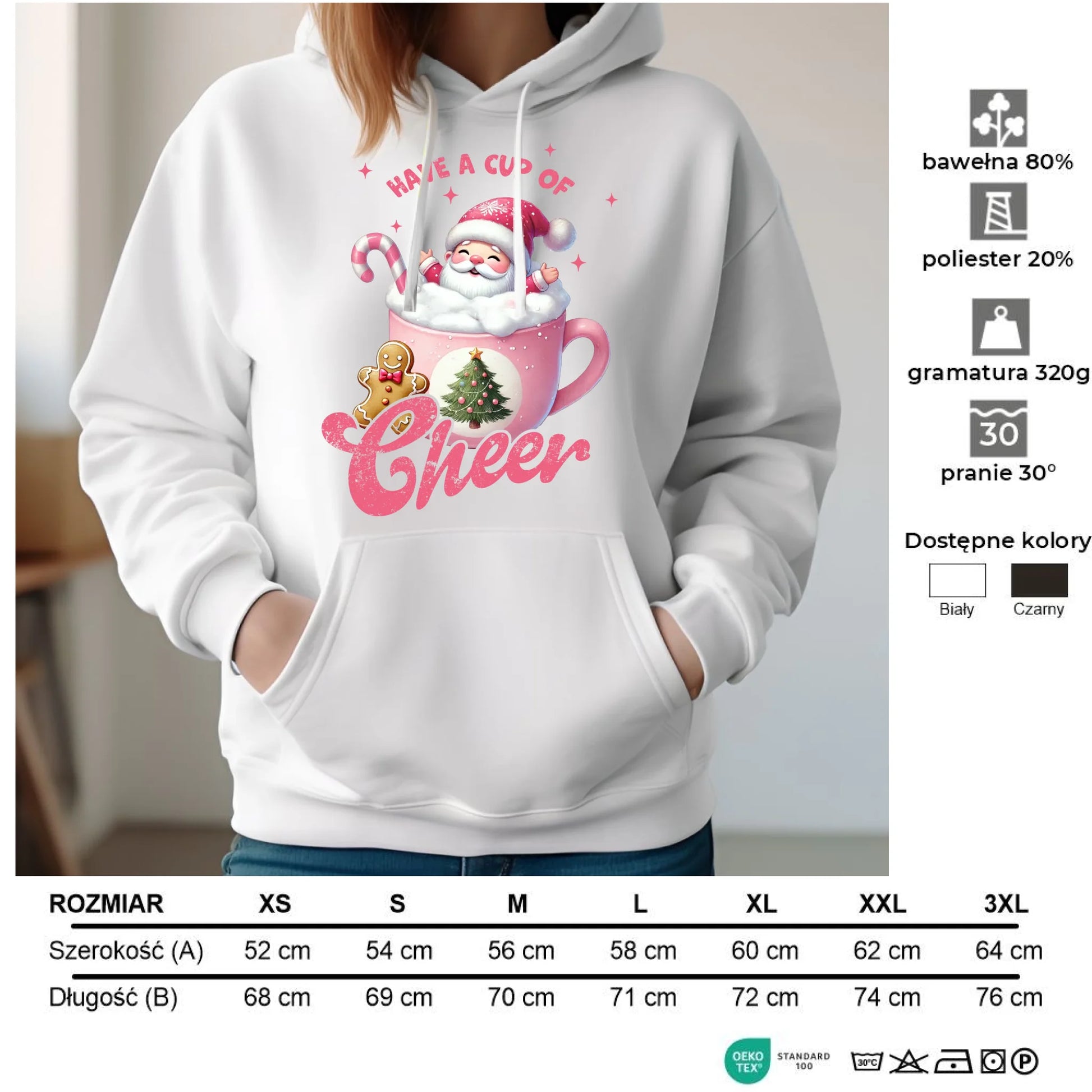 Bluza damska z kapturem świąteczna - Have a cup of cheer BN53 - StoryCups.pl