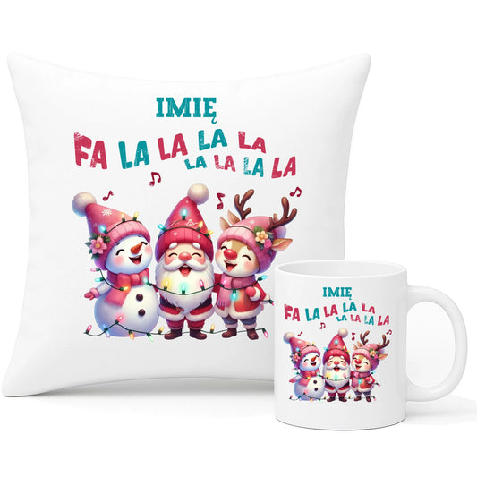 Zestaw poduszka i kubek świąteczny - Fa la la la - personalizowany BN51 - StoryCups.pl