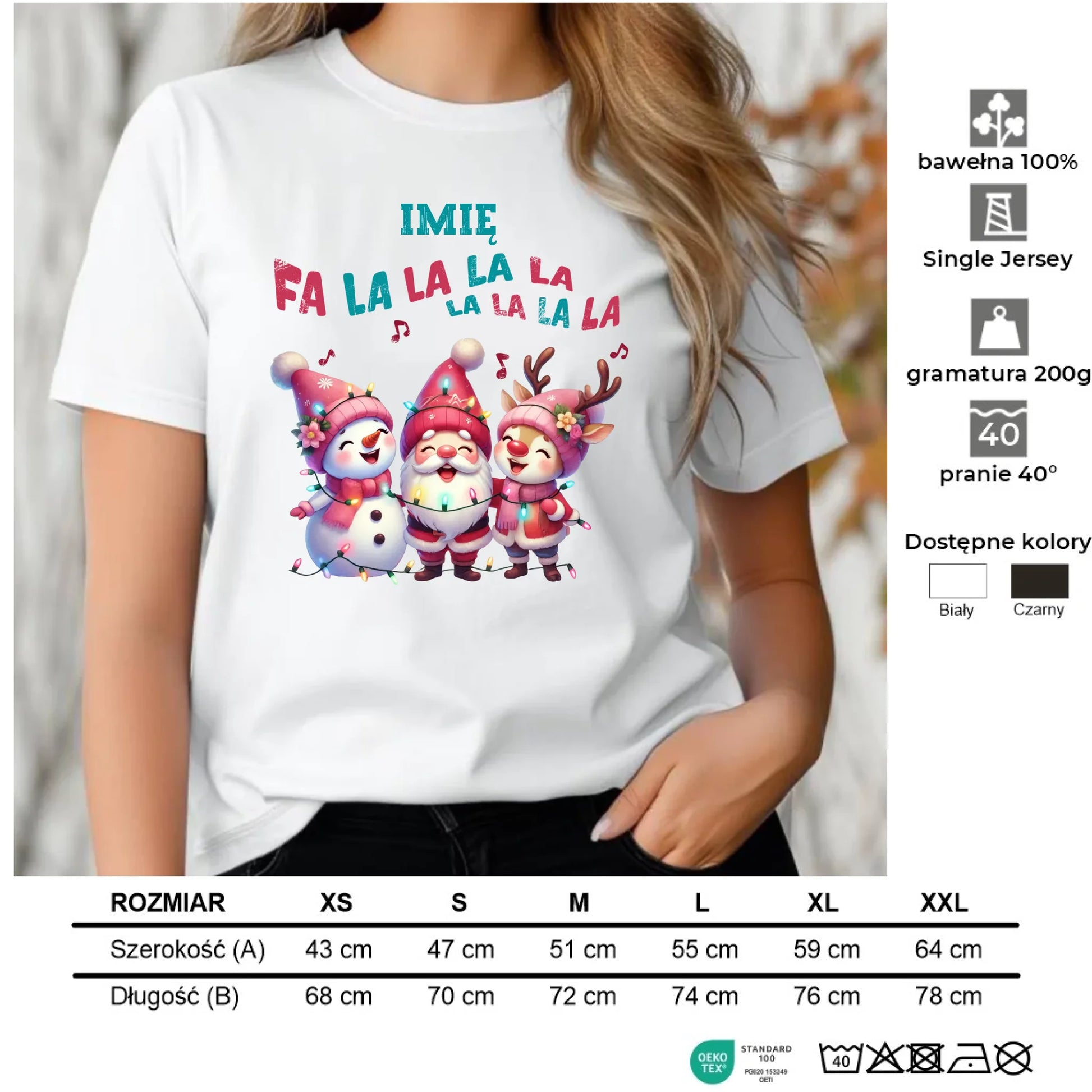 Koszulka damska świąteczna - Fa la la la - personalizowana BN51 - StoryCups.pl