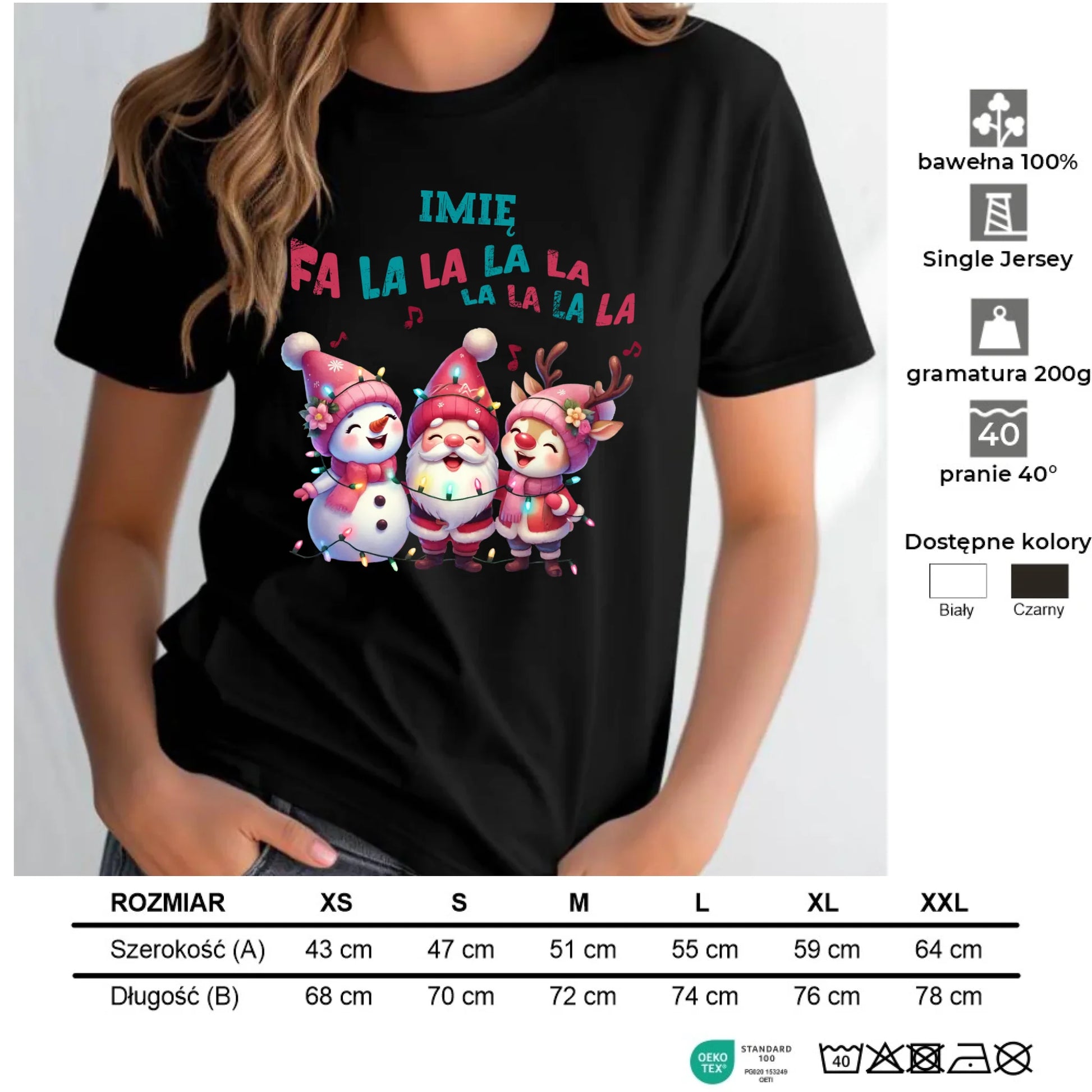 Koszulka damska świąteczna - Fa la la la - personalizowana BN51 - StoryCups.pl