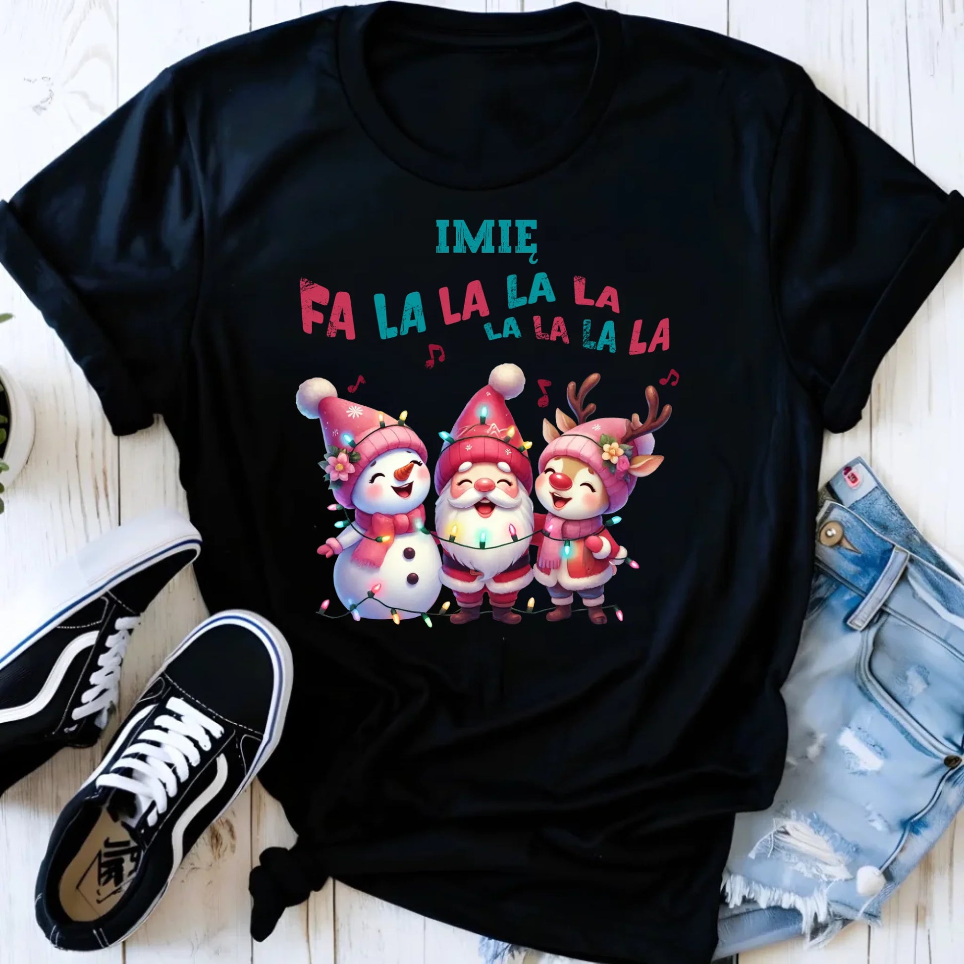 Koszulka damska świąteczna - Fa la la la - personalizowana BN51 - StoryCups.pl