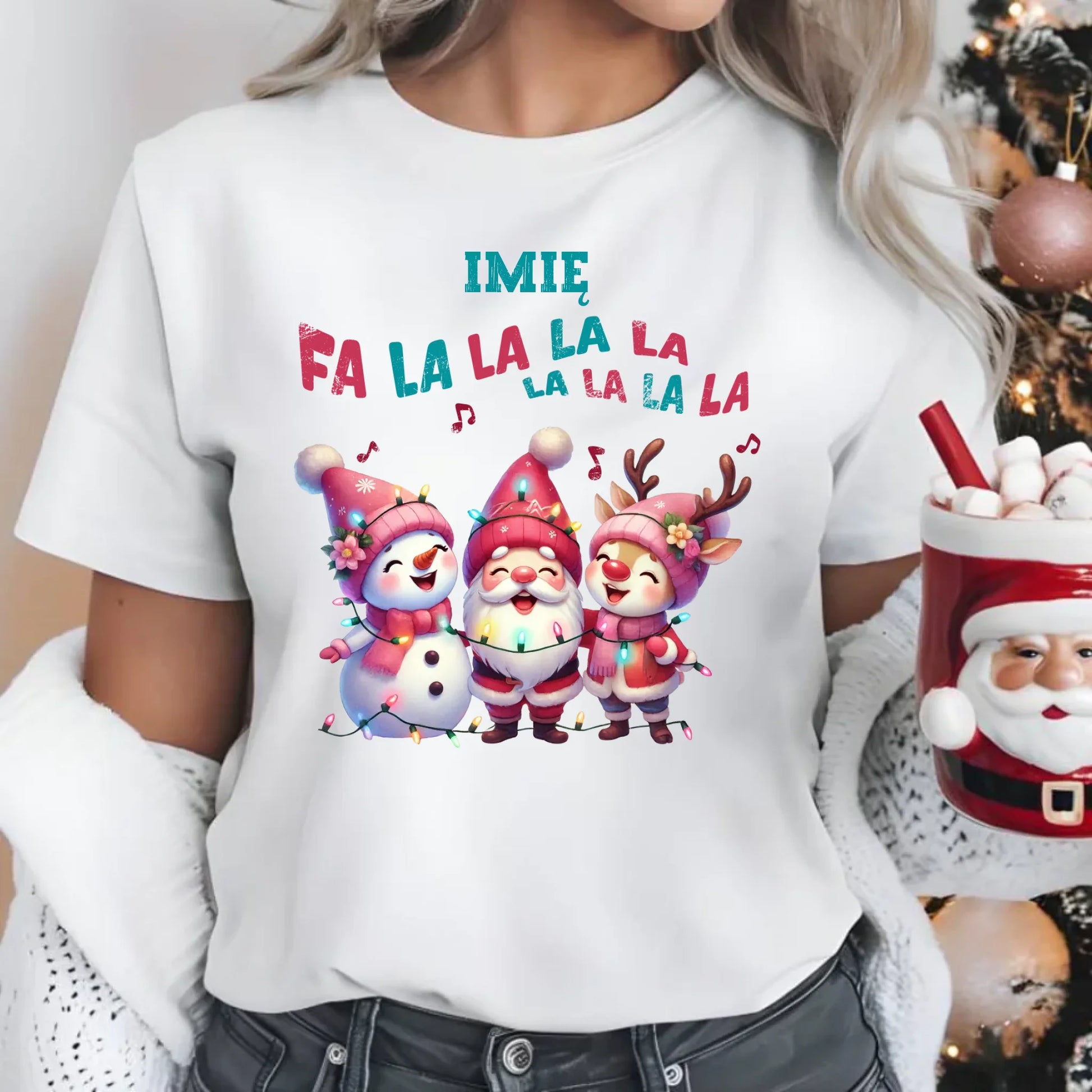 Koszulka damska świąteczna - Fa la la la - personalizowana BN51 - StoryCups.pl