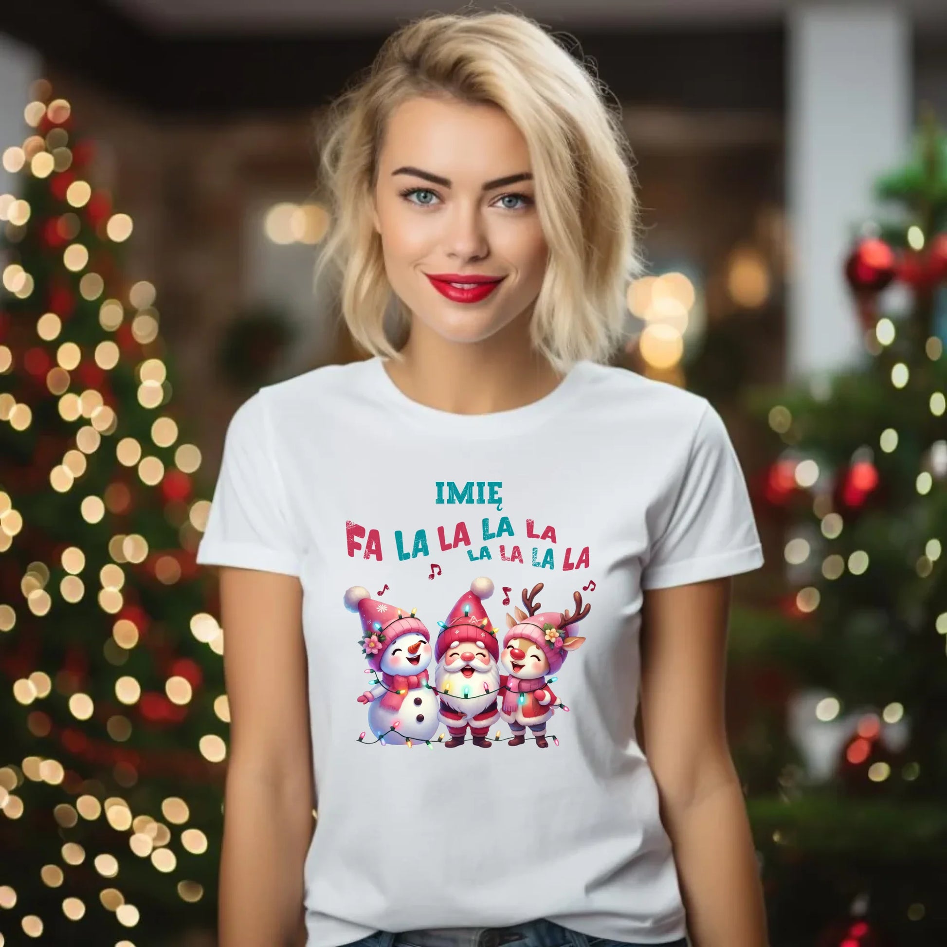 Koszulka damska świąteczna - Fa la la la - personalizowana BN51 - StoryCups.pl
