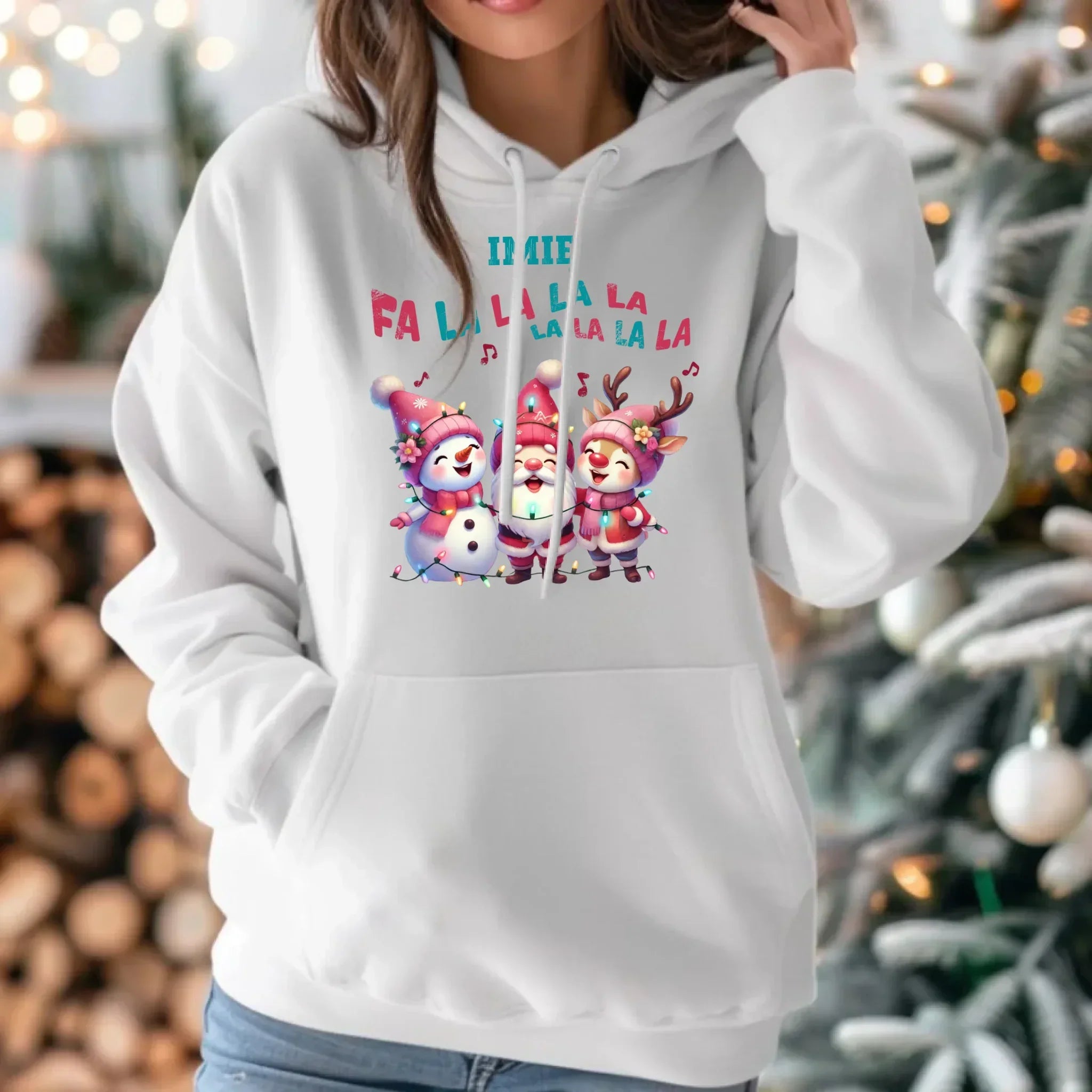Bluza damska z kapturem świąteczna - Fa la la la - personalizowana BN51 - StoryCups.pl