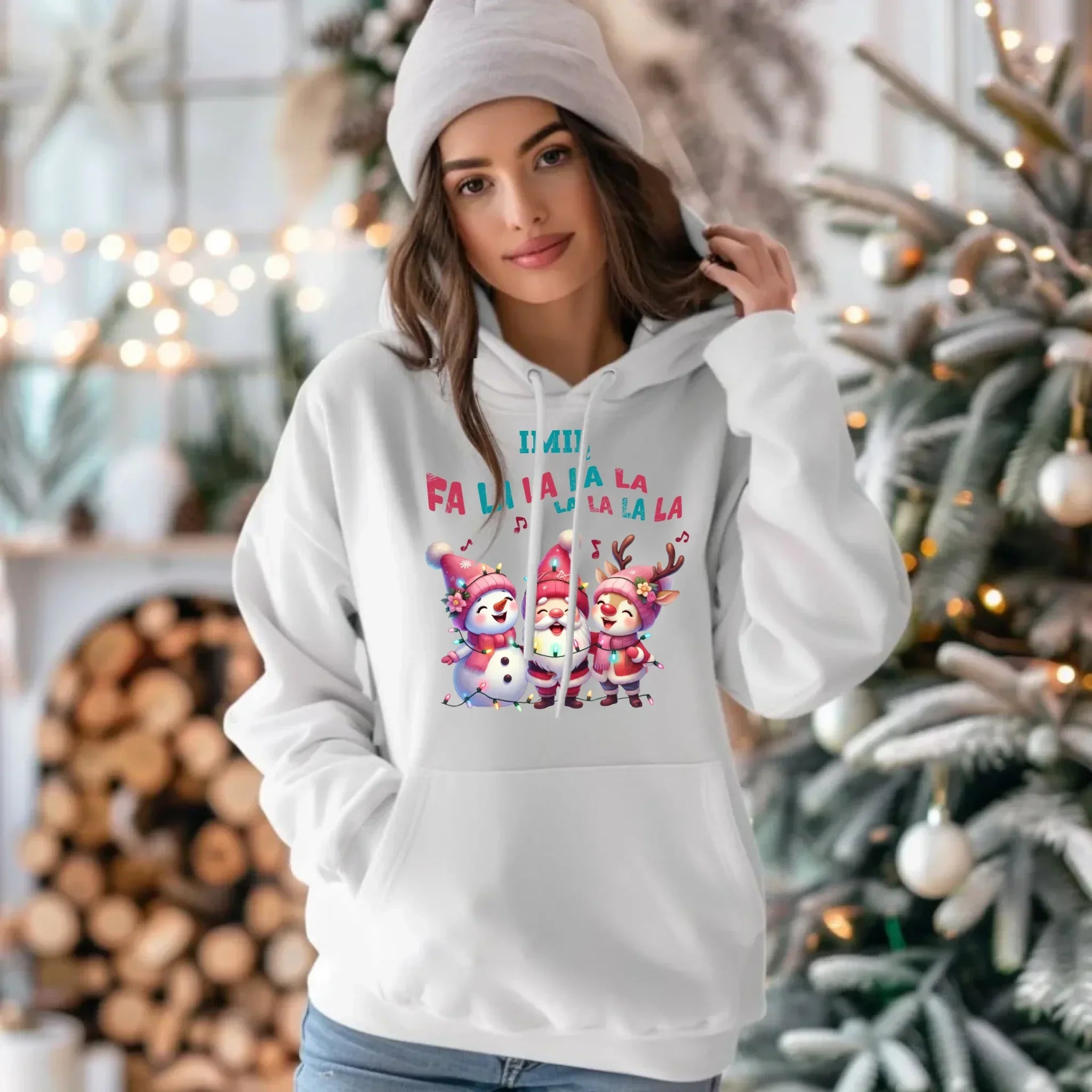 Bluza damska z kapturem świąteczna - Fa la la la - personalizowana BN51 - StoryCups.pl