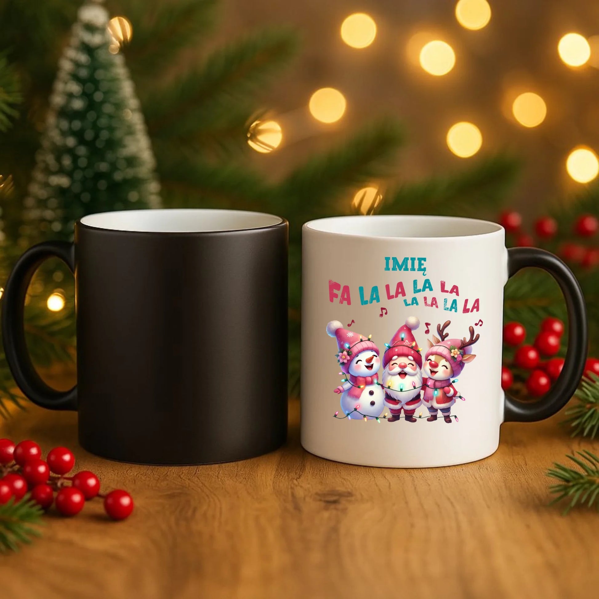 Kubek magiczny świąteczny - Fa la la la - personalizowany BN51 - StoryCups.pl