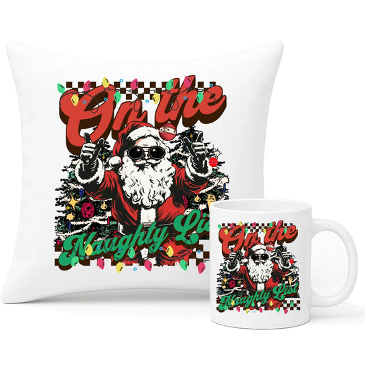 Zestaw poduszka i kubek świąteczny - On the Naughty List BN50 - StoryCups.pl