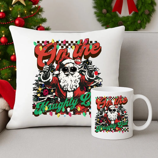 Zestaw poduszka i kubek świąteczny - On the Naughty List BN50 - StoryCups.pl