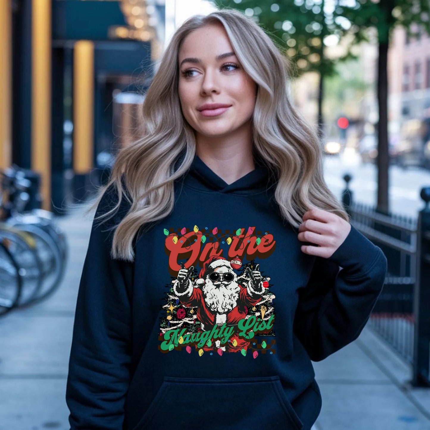 Bluza damska z kapturem świąteczna - On the Naughty List BN50 - StoryCups.pl