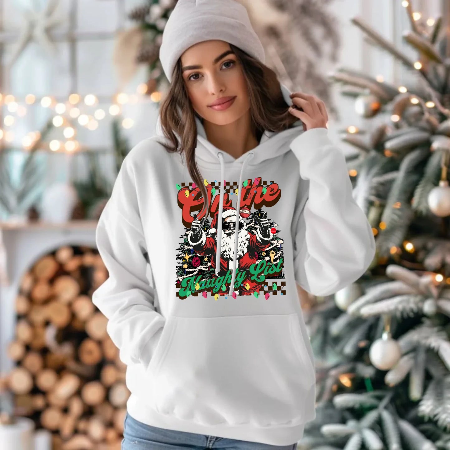 Bluza damska z kapturem świąteczna - On the Naughty List BN50 - StoryCups.pl