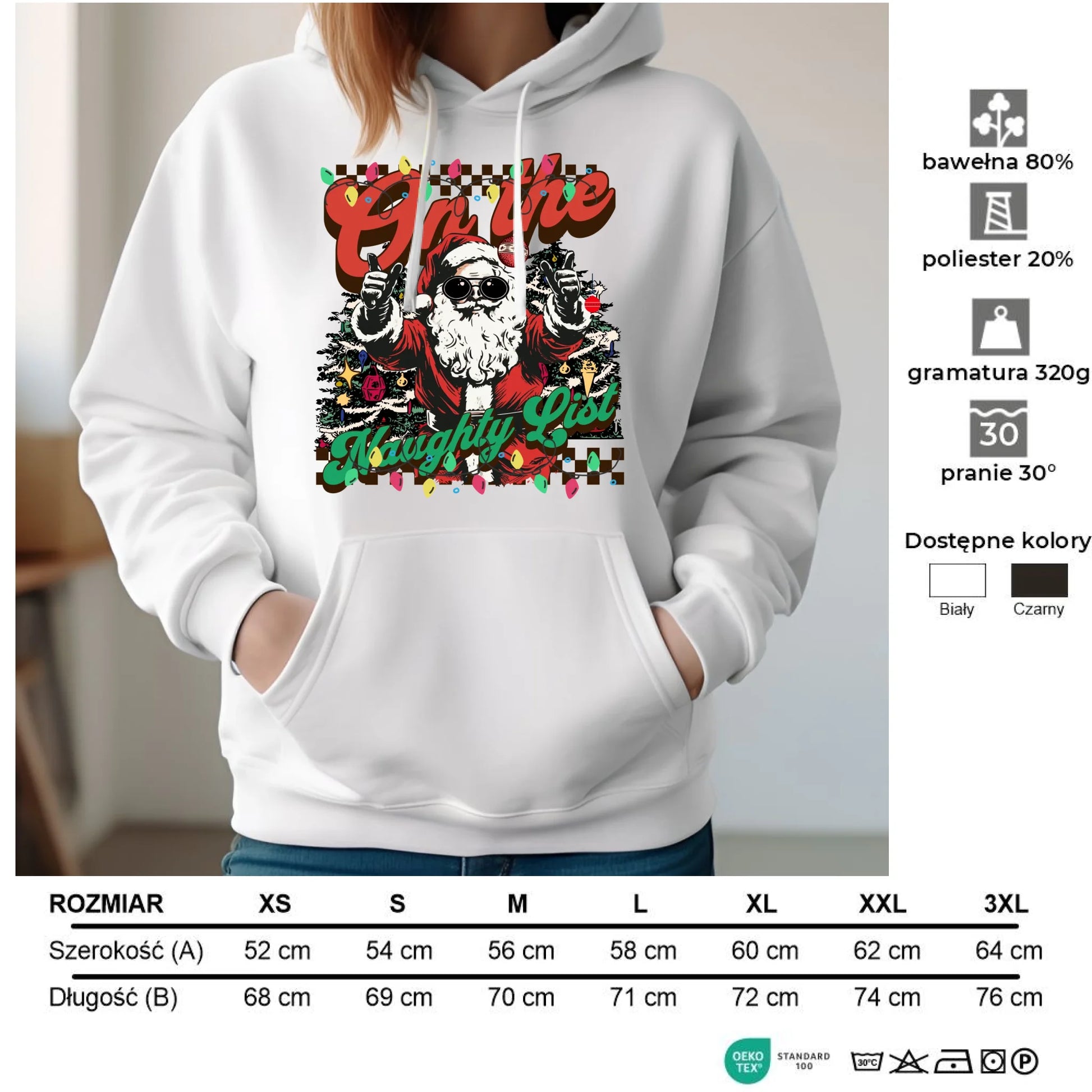 Bluza damska z kapturem świąteczna - On the Naughty List BN50 - StoryCups.pl