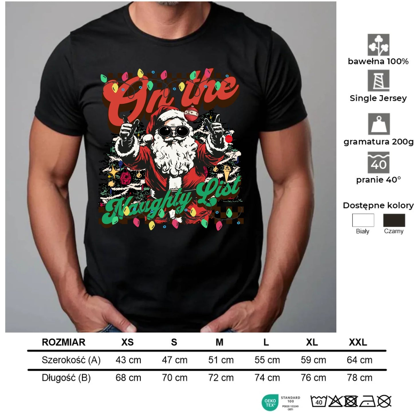 Koszulka męska świąteczna - On the Naughty List BN50 - StoryCups.pl