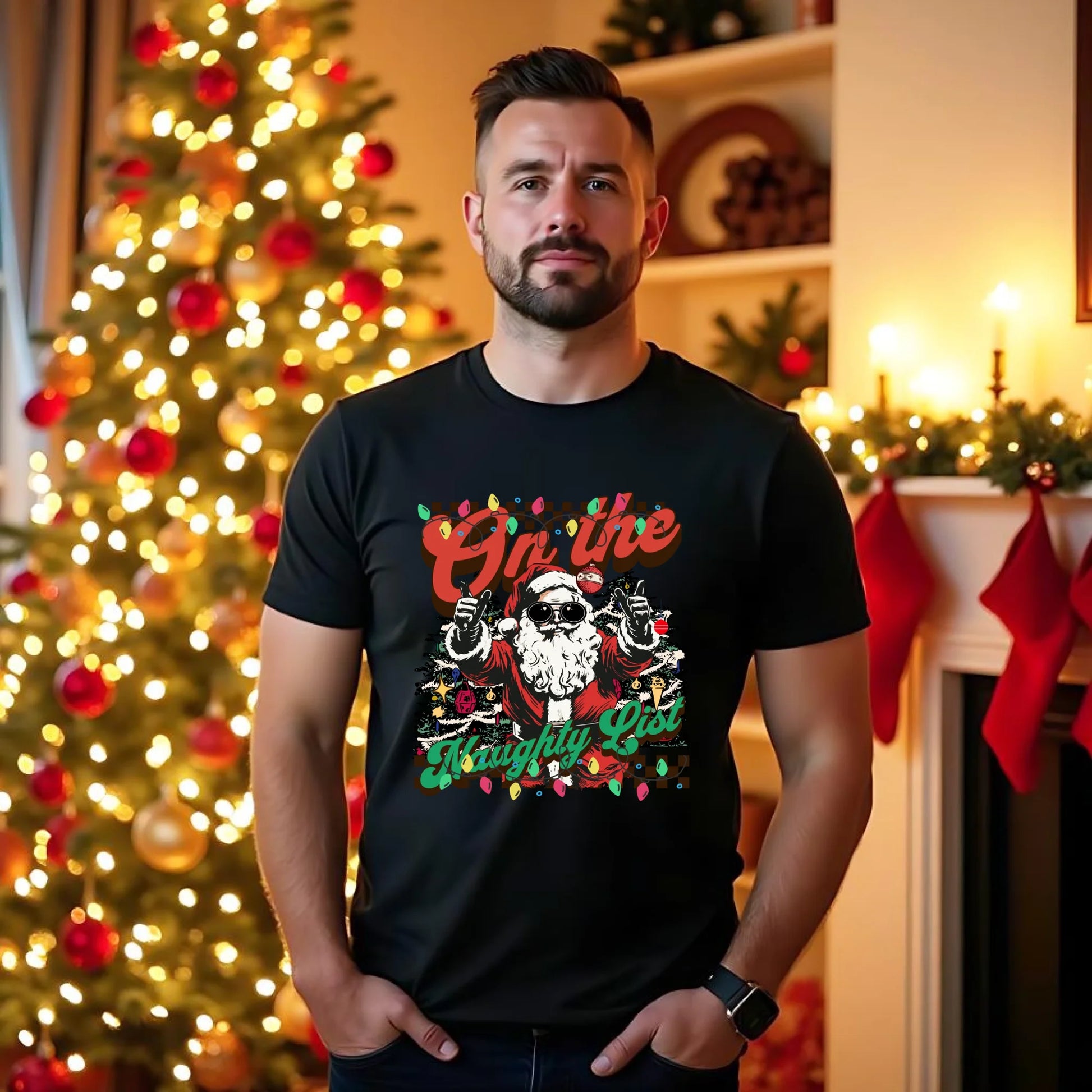 Koszulka męska świąteczna - On the Naughty List BN50 - StoryCups.pl