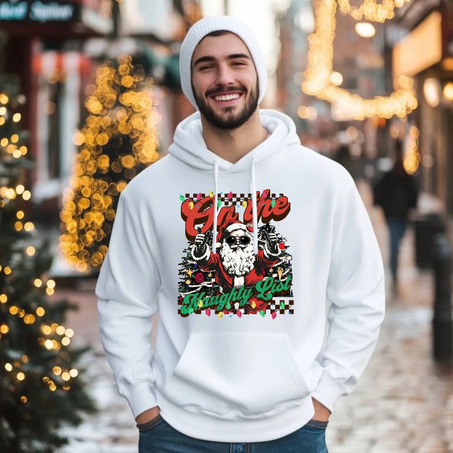 Bluza męska z kapturem świąteczna - On the Naughty List BN50 - StoryCups.pl