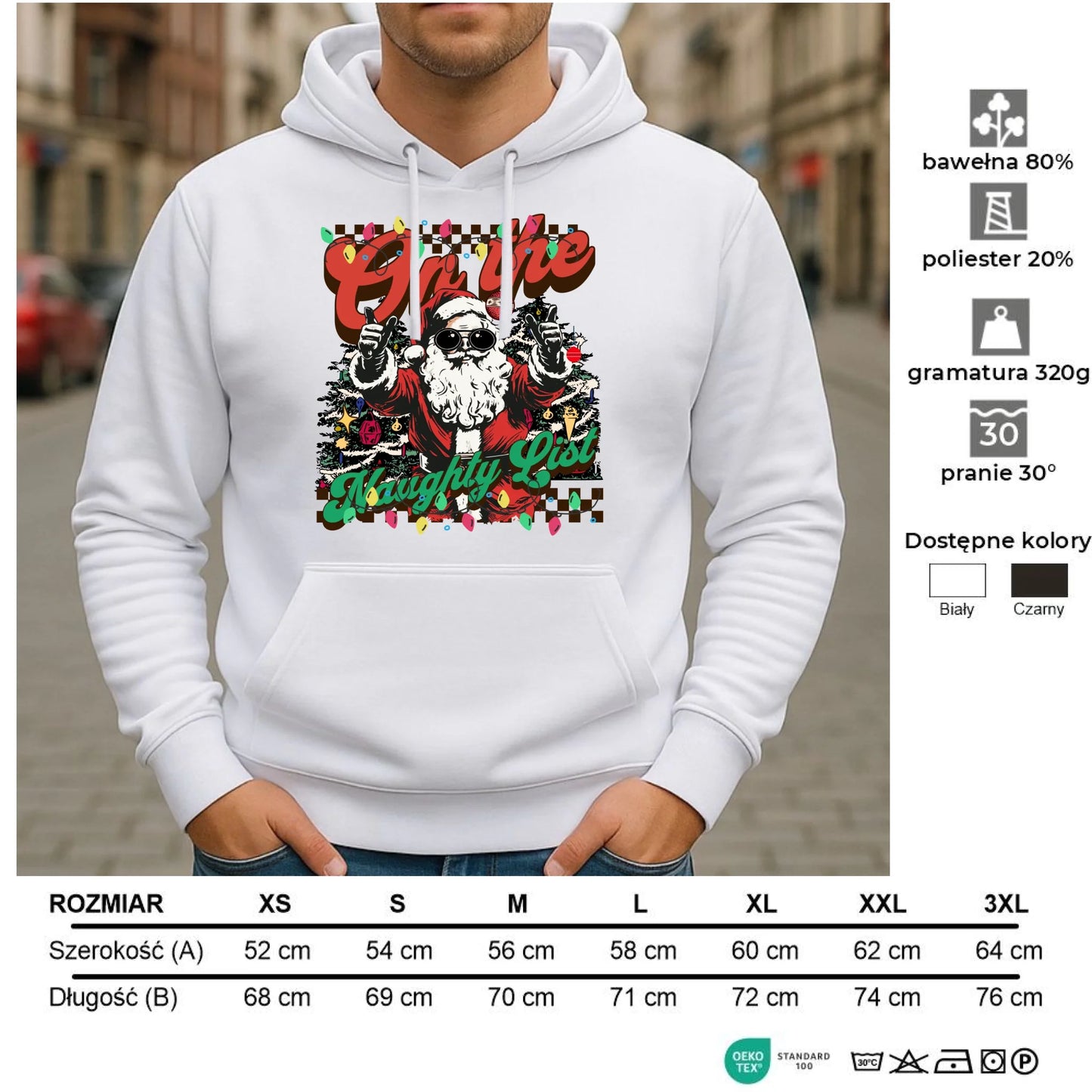 Bluza męska z kapturem świąteczna - On the Naughty List BN50 - StoryCups.pl