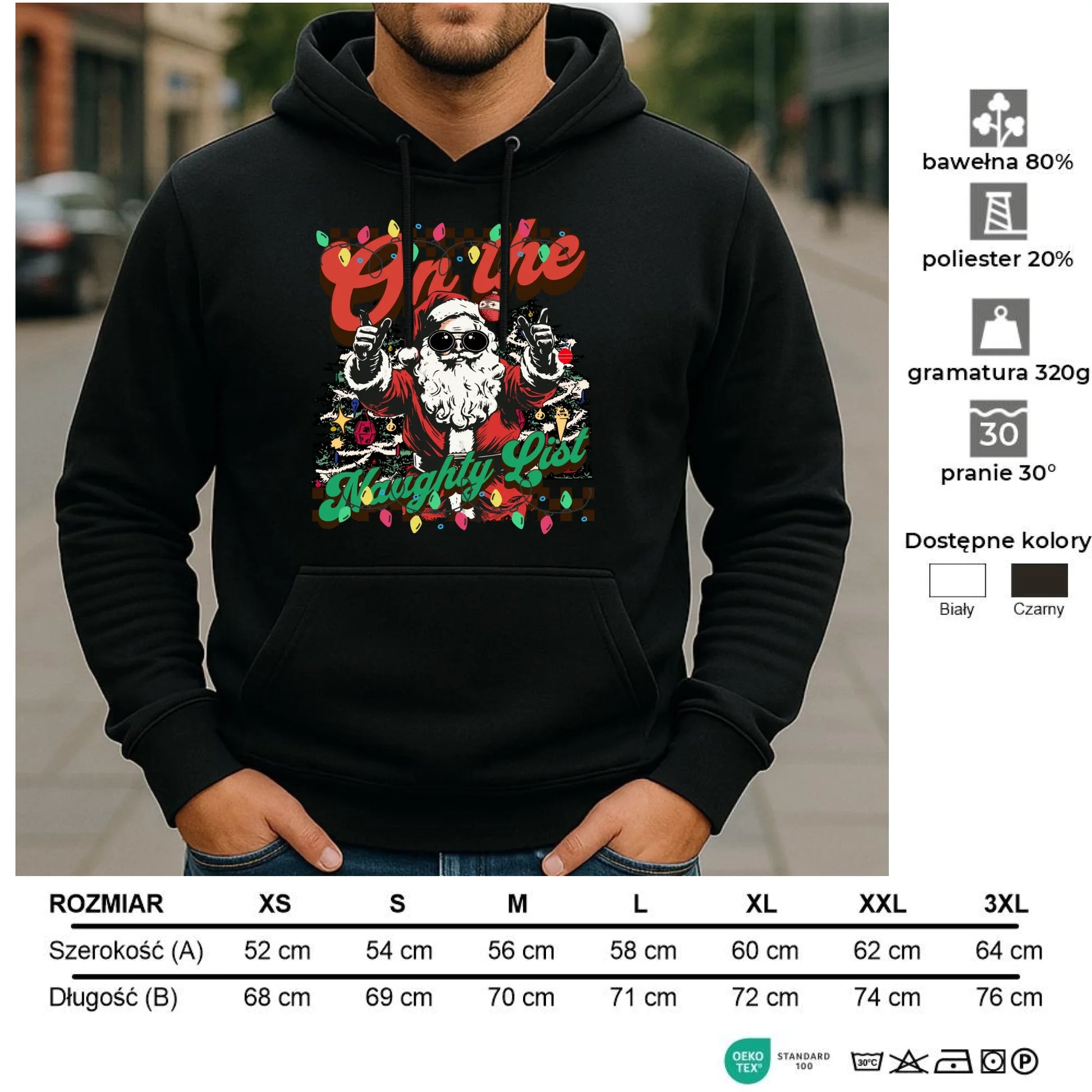 Bluza męska z kapturem świąteczna - On the Naughty List BN50 - StoryCups.pl