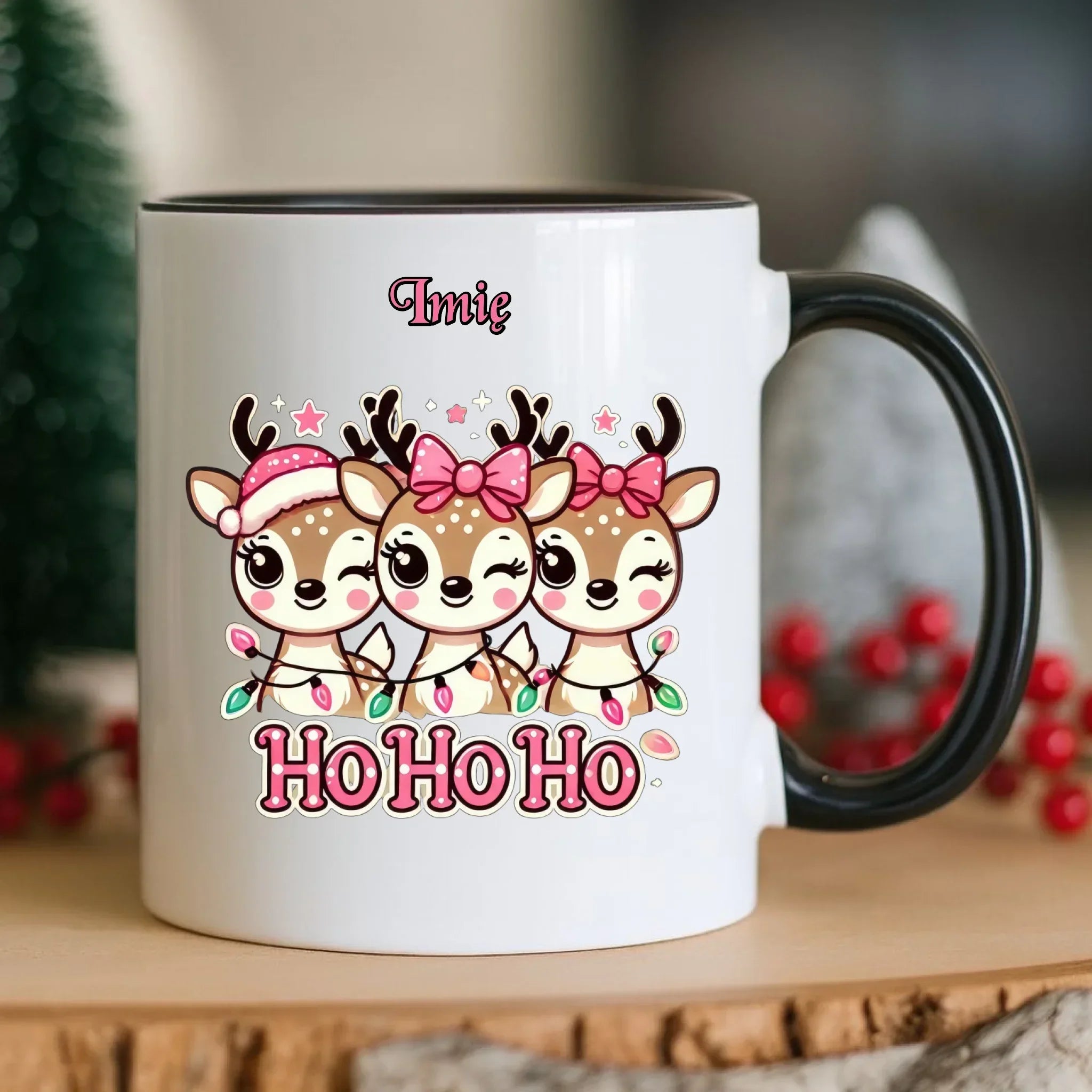 Kubek świąteczny - Ho ho ho Słodkie reniferki - personalizowany BN49 - StoryCups.pl