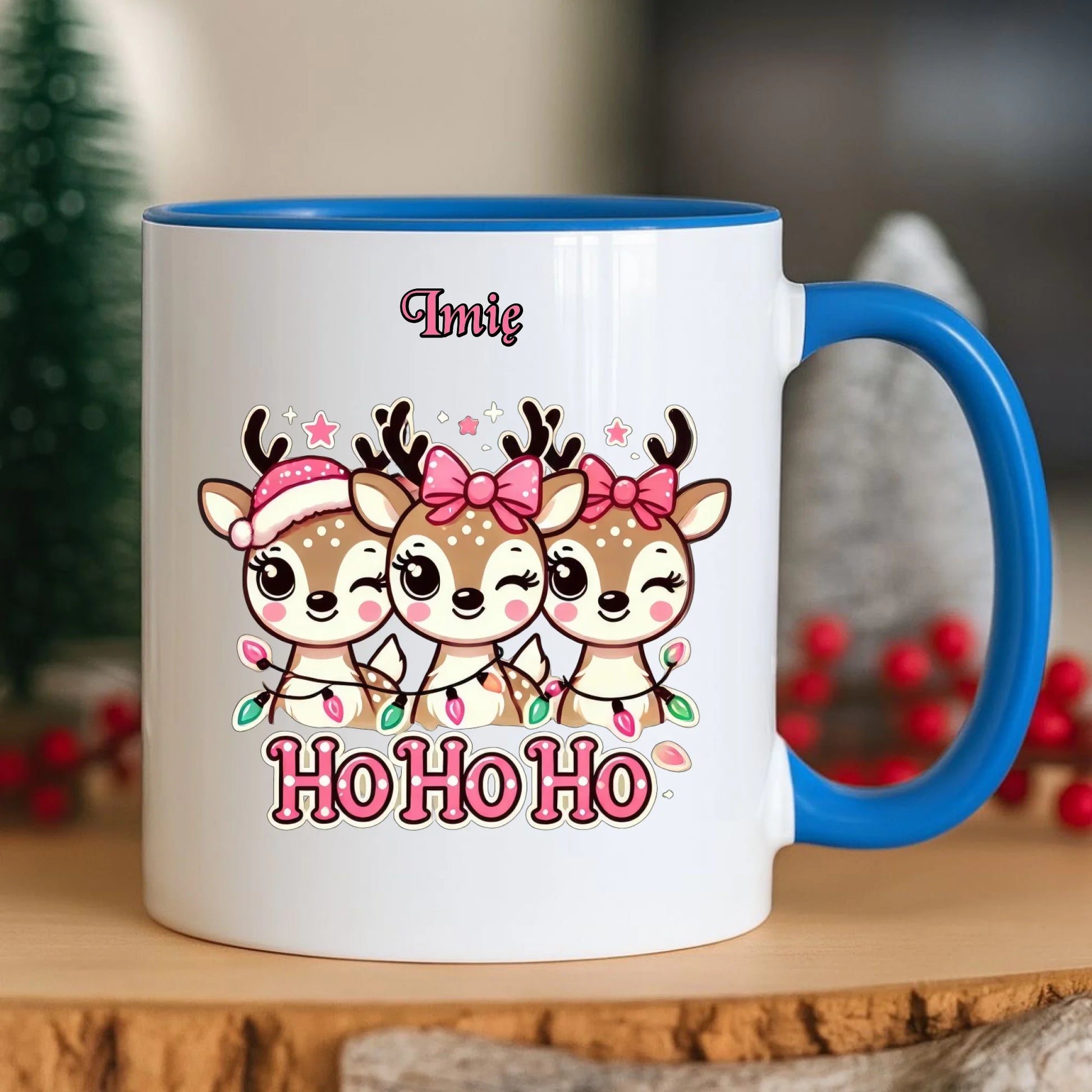 Kubek świąteczny - Ho ho ho Słodkie reniferki - personalizowany BN49 - StoryCups.pl