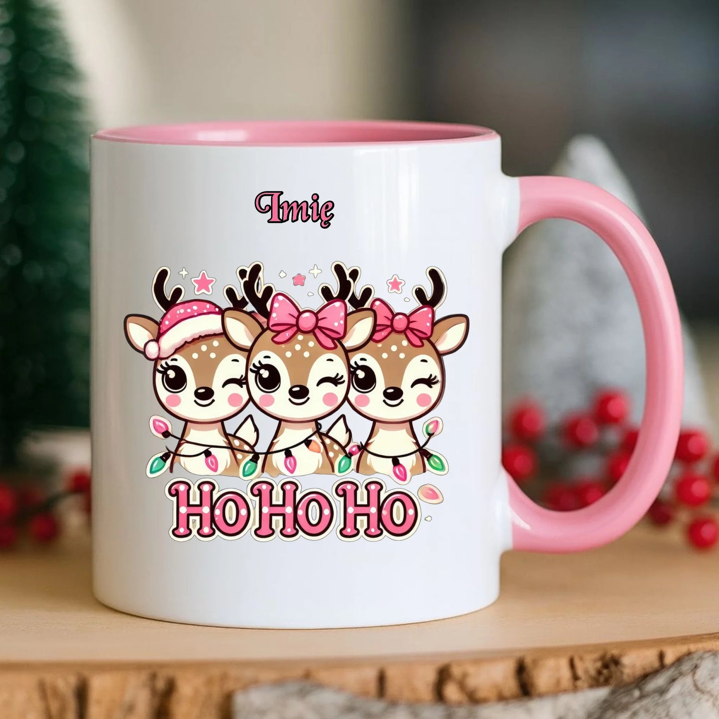 Kubek świąteczny - Ho ho ho Słodkie reniferki - personalizowany BN49 - StoryCups.pl