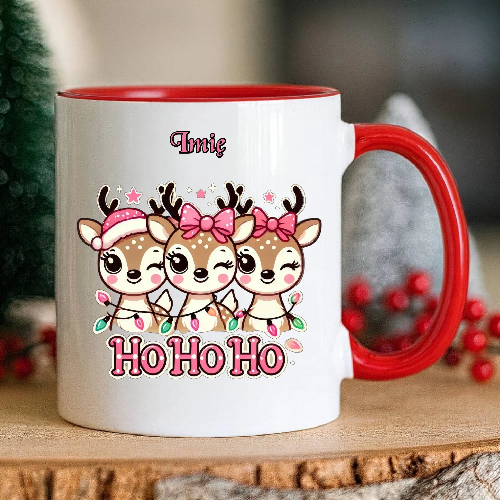 Kubek świąteczny - Ho ho ho Słodkie reniferki - personalizowany BN49 - StoryCups.pl