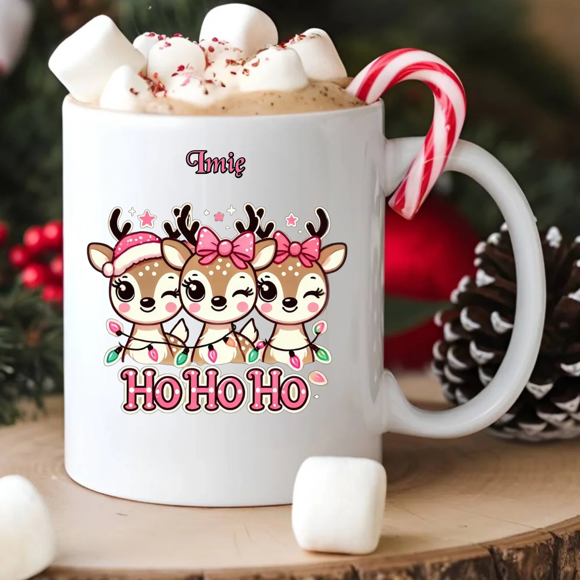 Kubek świąteczny - Ho ho ho Słodkie reniferki - personalizowany BN49 - StoryCups.pl
