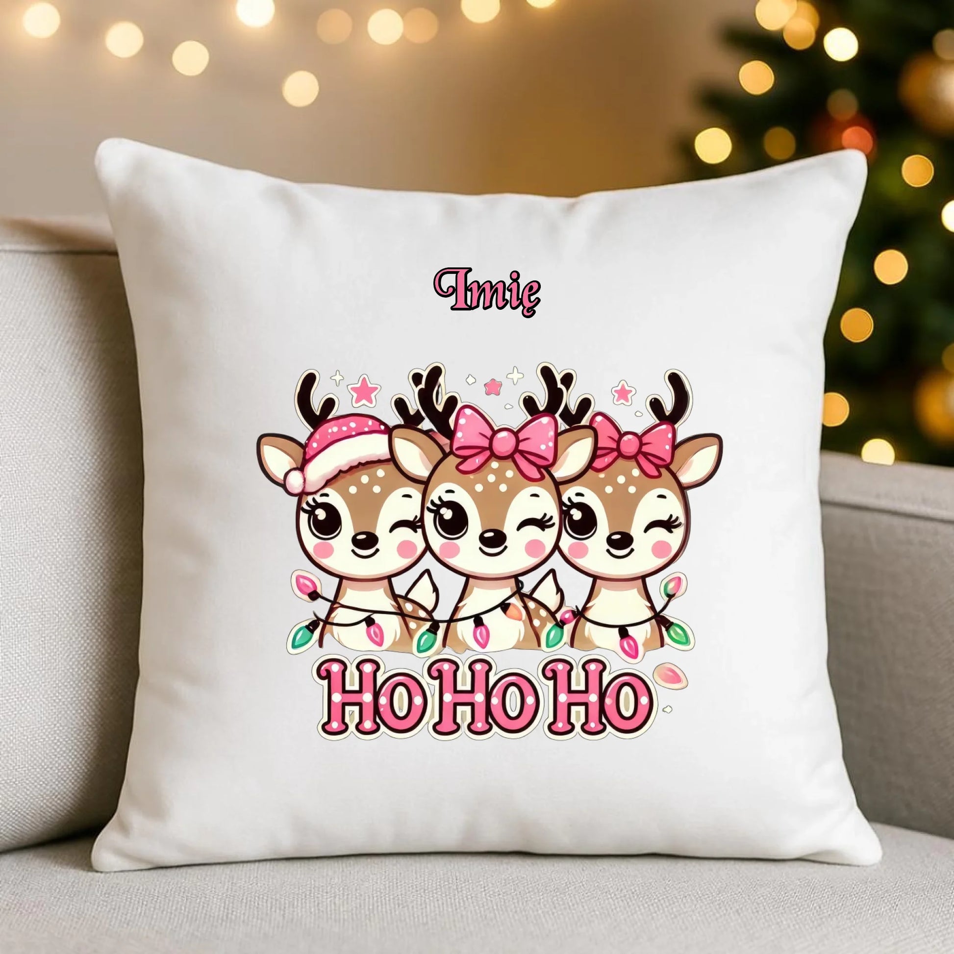 Poduszka świąteczna - Ho ho ho Słodkie reniferki - personalizowana BN49 - StoryCups.pl