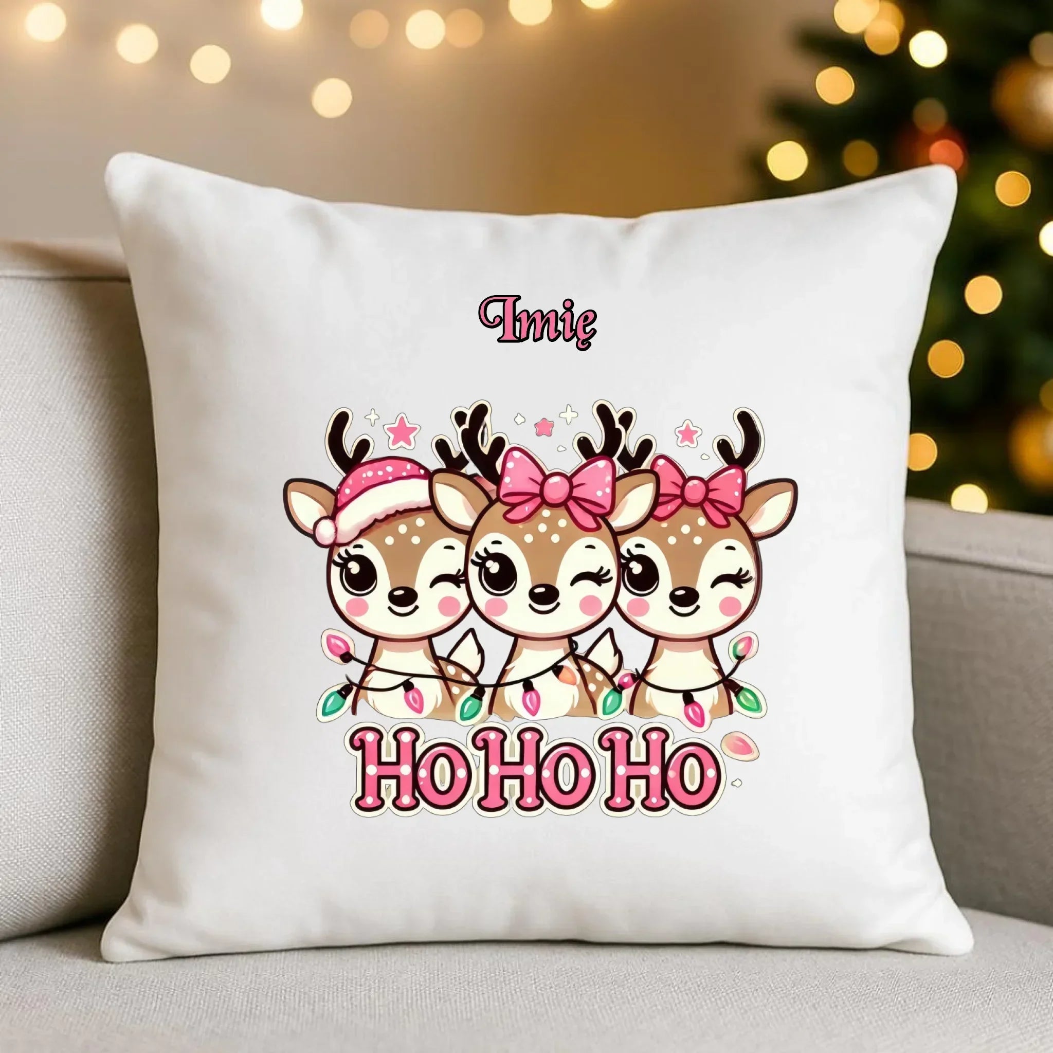 Poduszka świąteczna - Ho ho ho Słodkie reniferki - personalizowana BN49 - StoryCups.pl