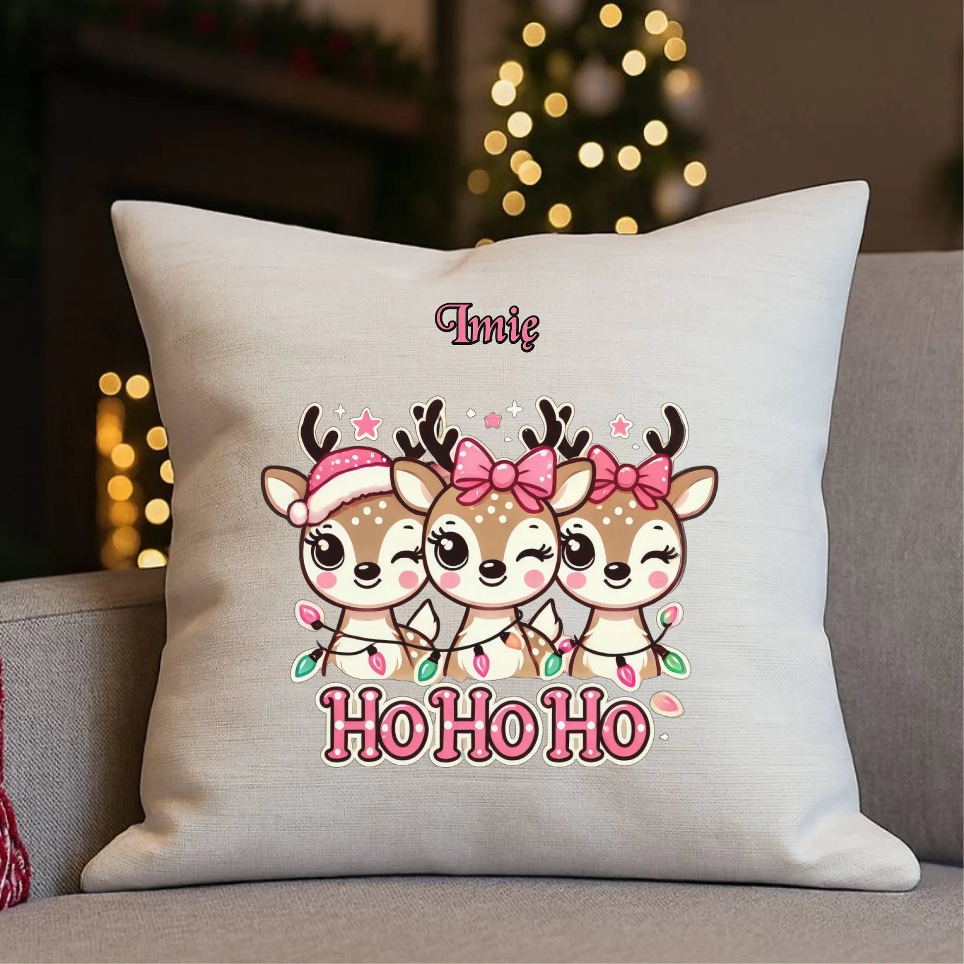 Poduszka świąteczna - Ho ho ho Słodkie reniferki - personalizowana BN49 - StoryCups.pl