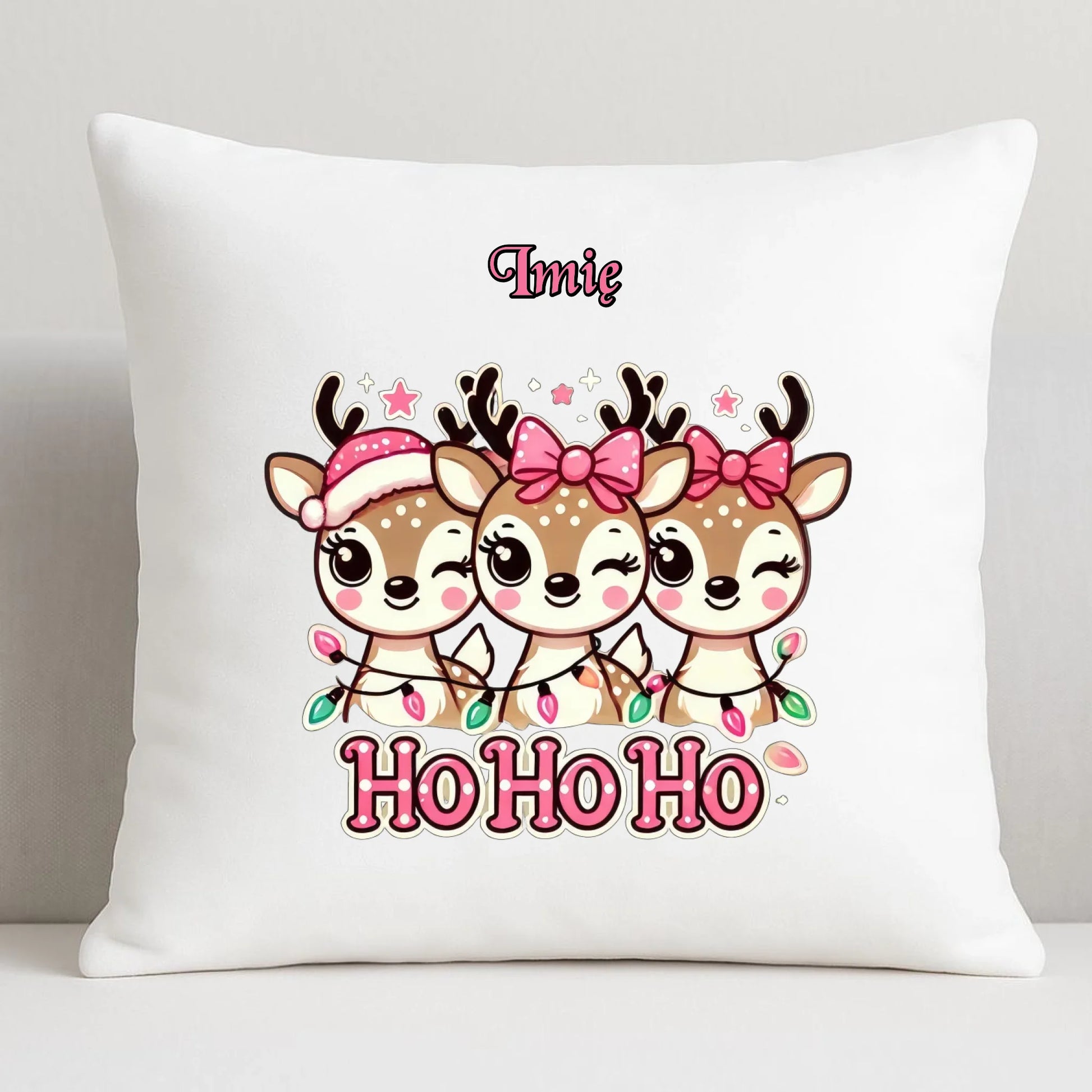 Poduszka świąteczna - Ho ho ho Słodkie reniferki - personalizowana BN49 - StoryCups.pl