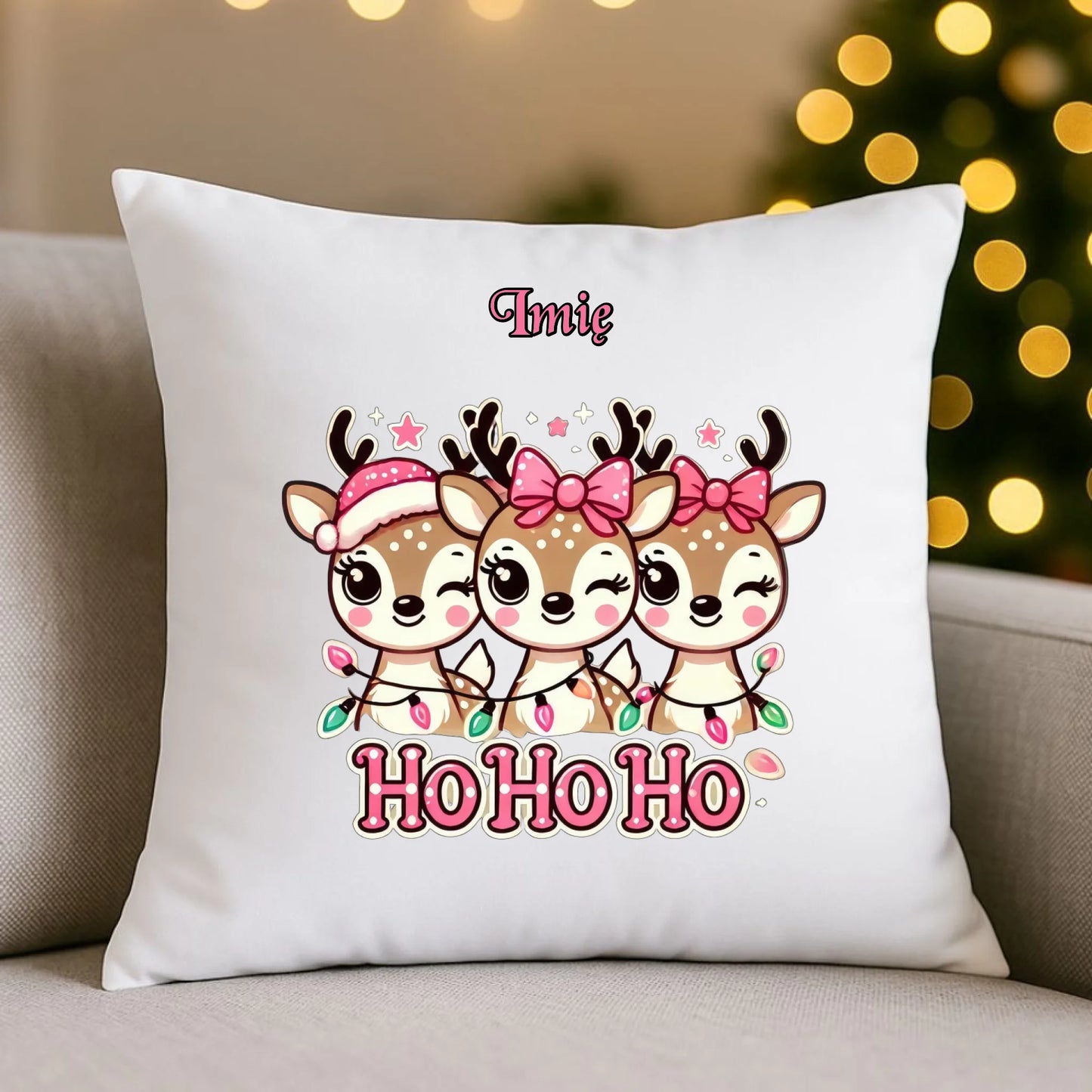 Poduszka świąteczna - Ho ho ho Słodkie reniferki - personalizowana BN49 - StoryCups.pl