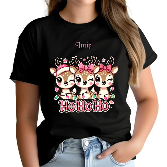 Koszulka damska świąteczna - Ho ho ho Słodkie reniferki - personalizowana BN49 - StoryCups.pl