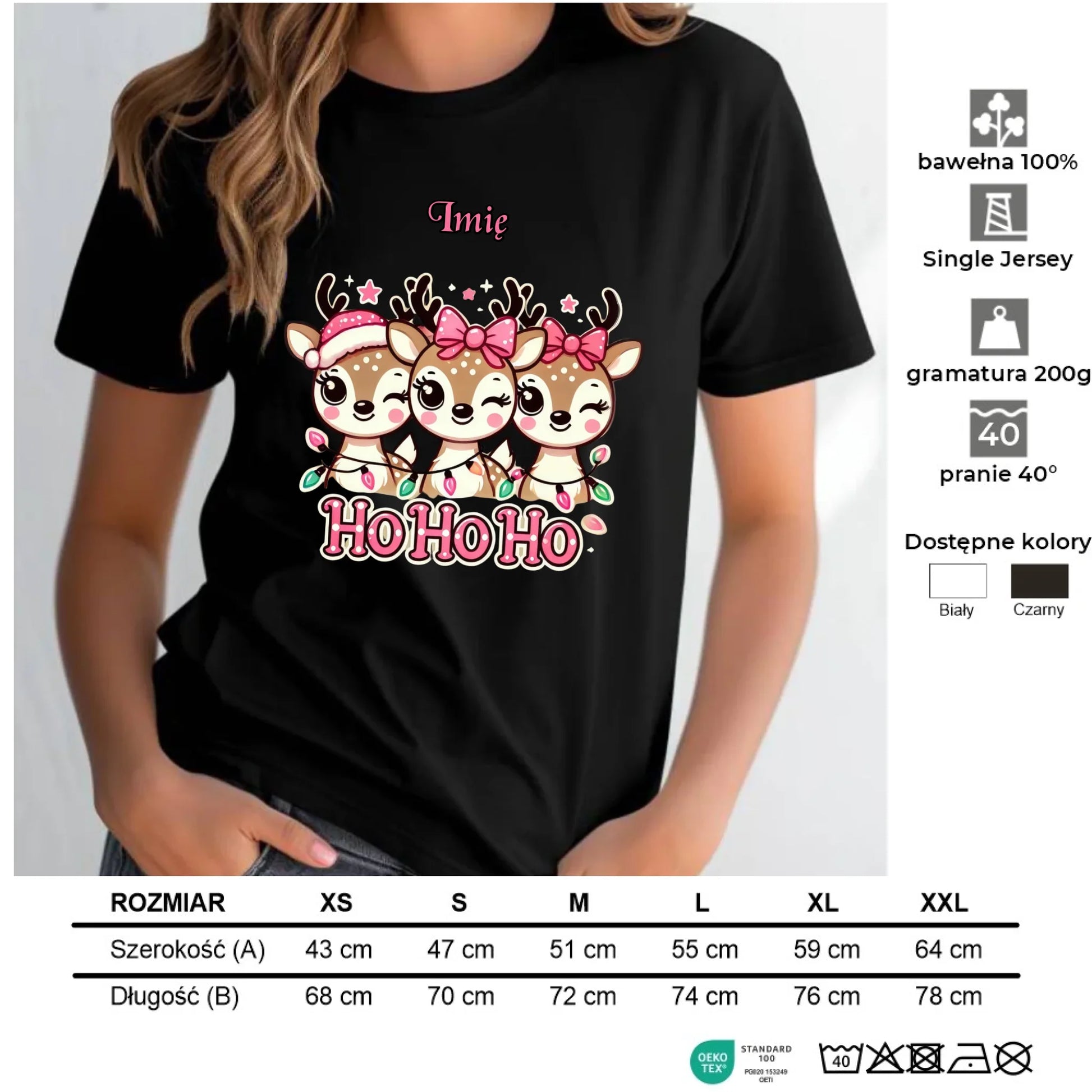 Koszulka damska świąteczna - Ho ho ho Słodkie reniferki - personalizowana BN49 - StoryCups.pl